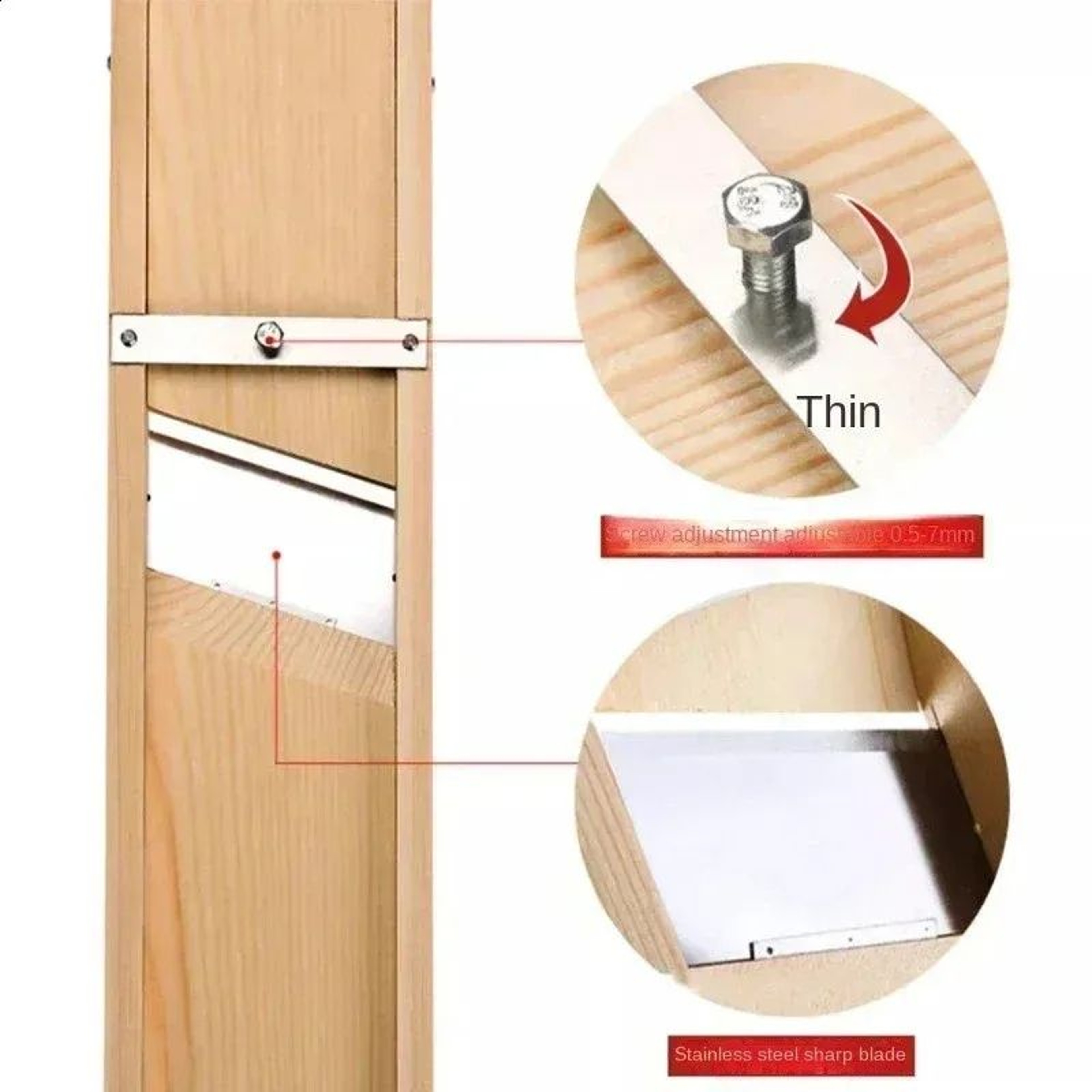 Adjustable Wooden Vegetable Slicer With Stainless Steel Blade 3
