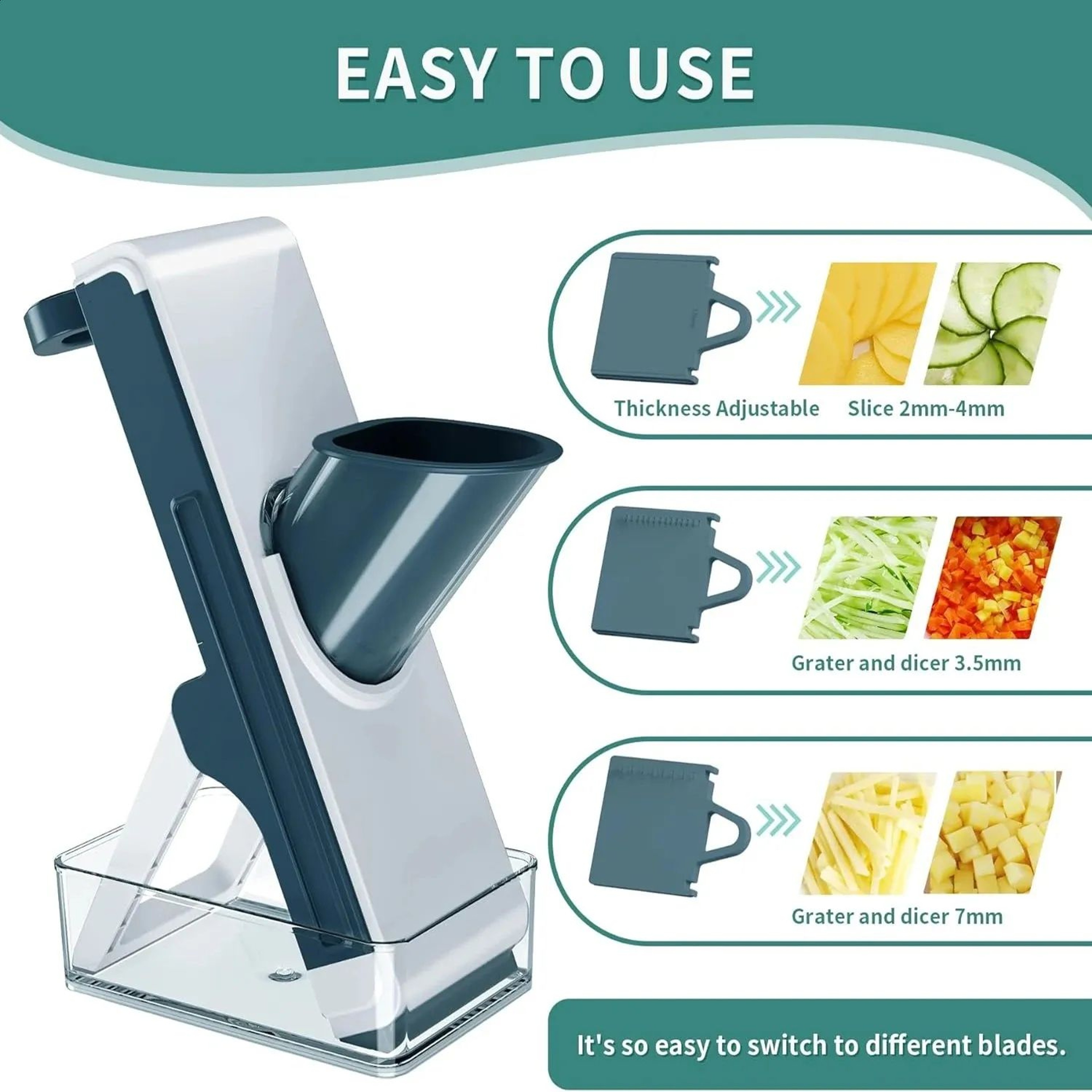 Vegetable Cutter With Stainless Steel Blades For Slicing Shredding And Grating 3