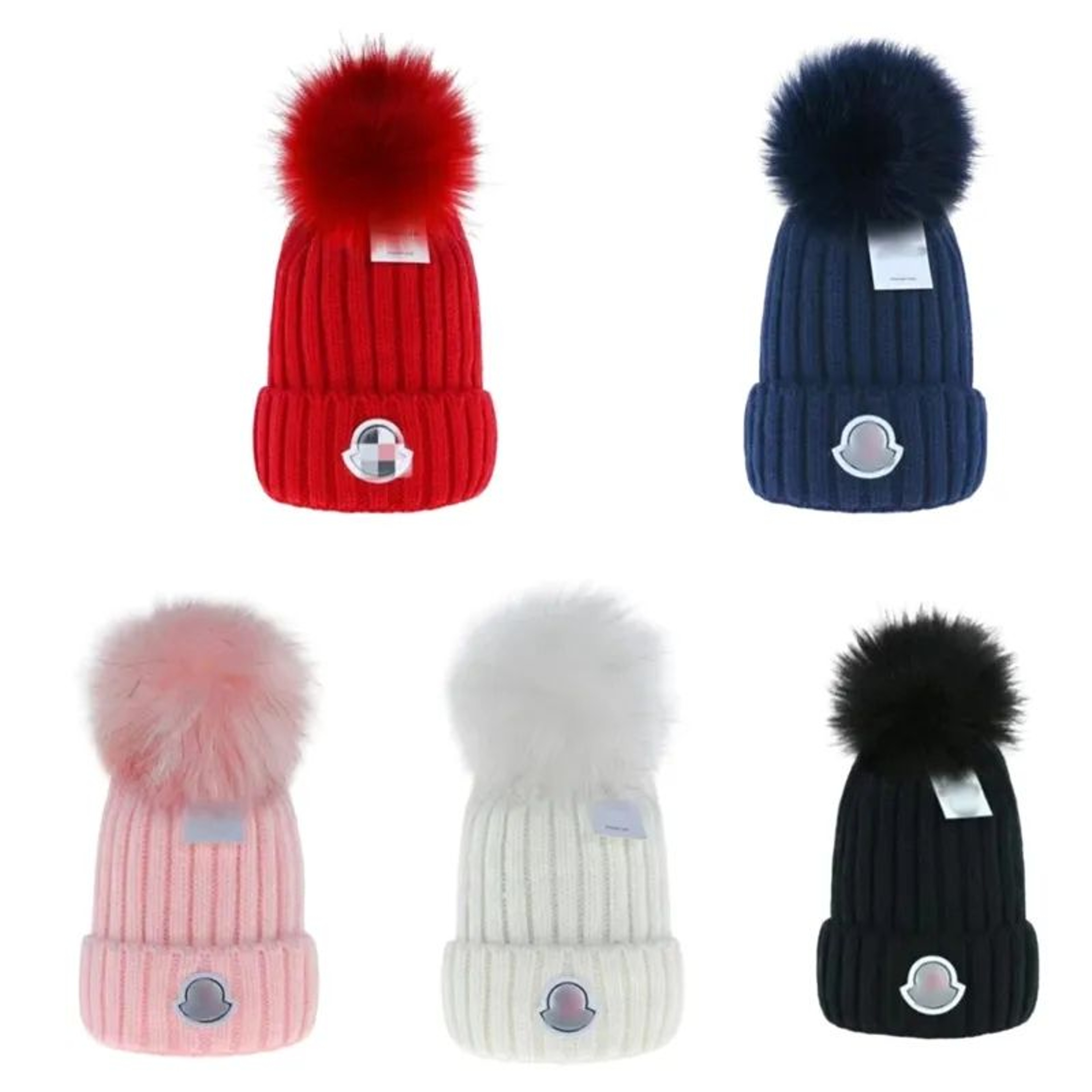 Unisex Ribbed Knit Beanie Hat With Faux Fur Pom Pom And Warm Cuffed Design 0