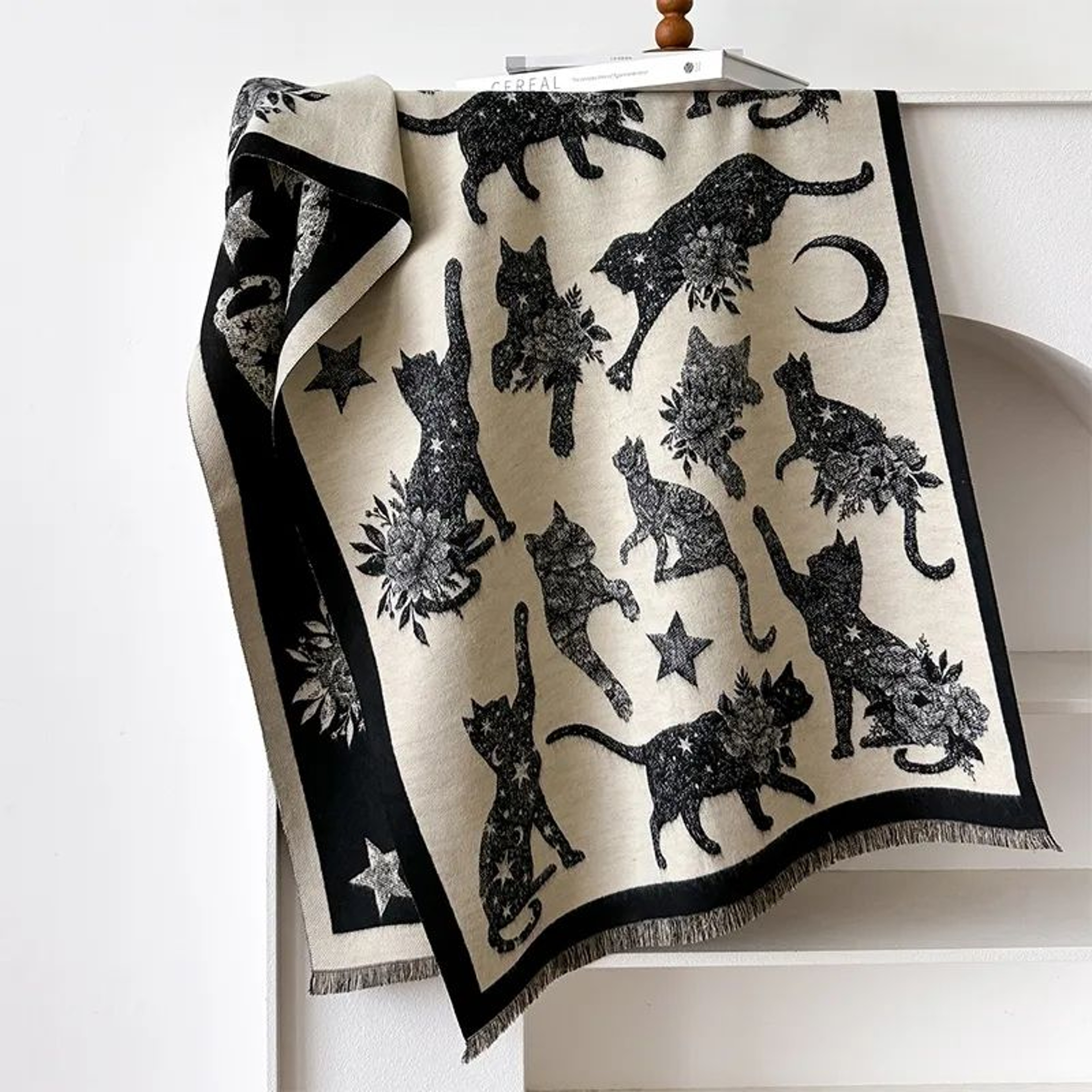 Womens Winter Scarf With Star And Cat Print Warm Pashmina Shawl Wrap 2