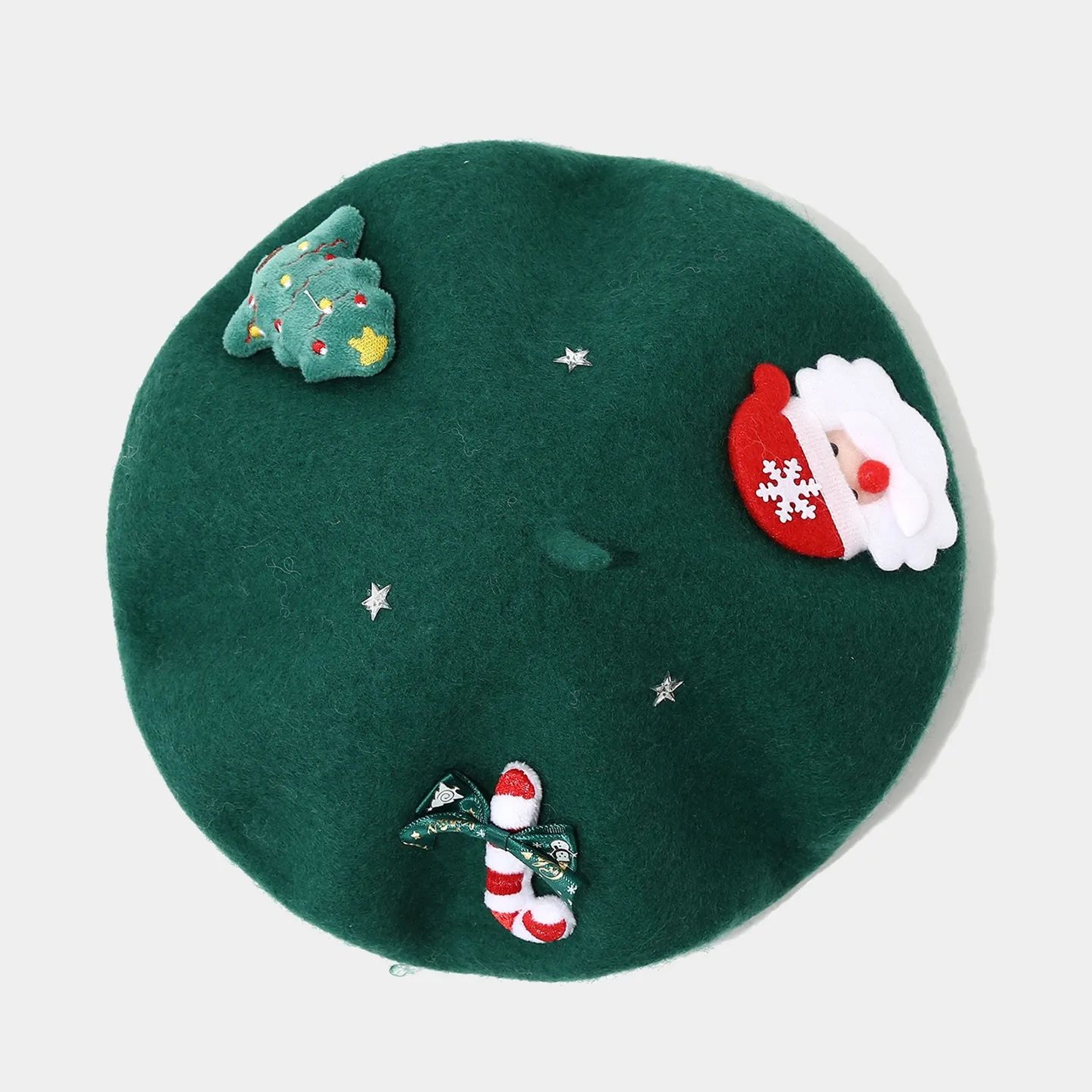 Christmas Bow Beret Hat For Women With Jacquard Knit Winter Design 1