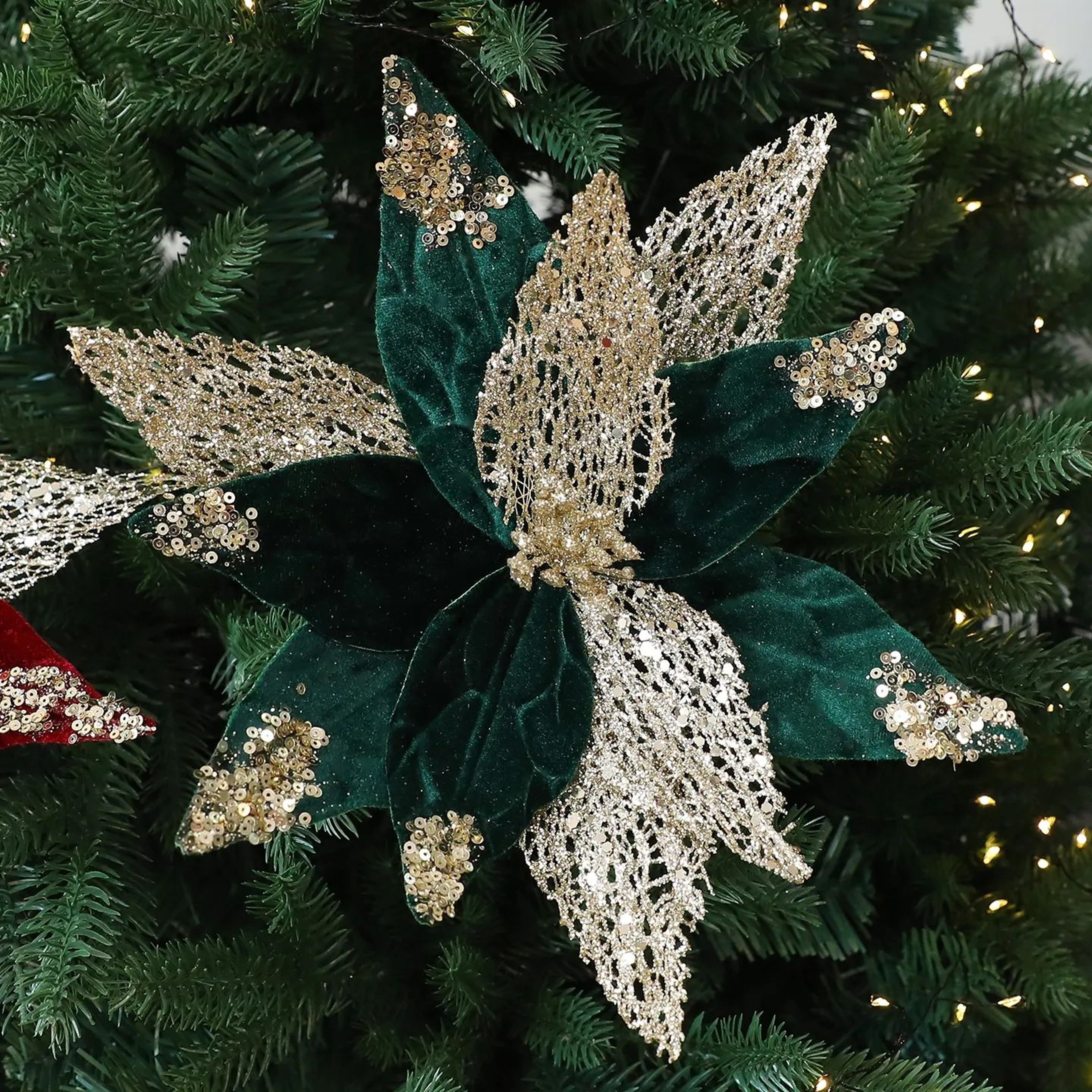Sequin Artificial Christmas Flower Decorative Ornament For Wreaths And Trees 1