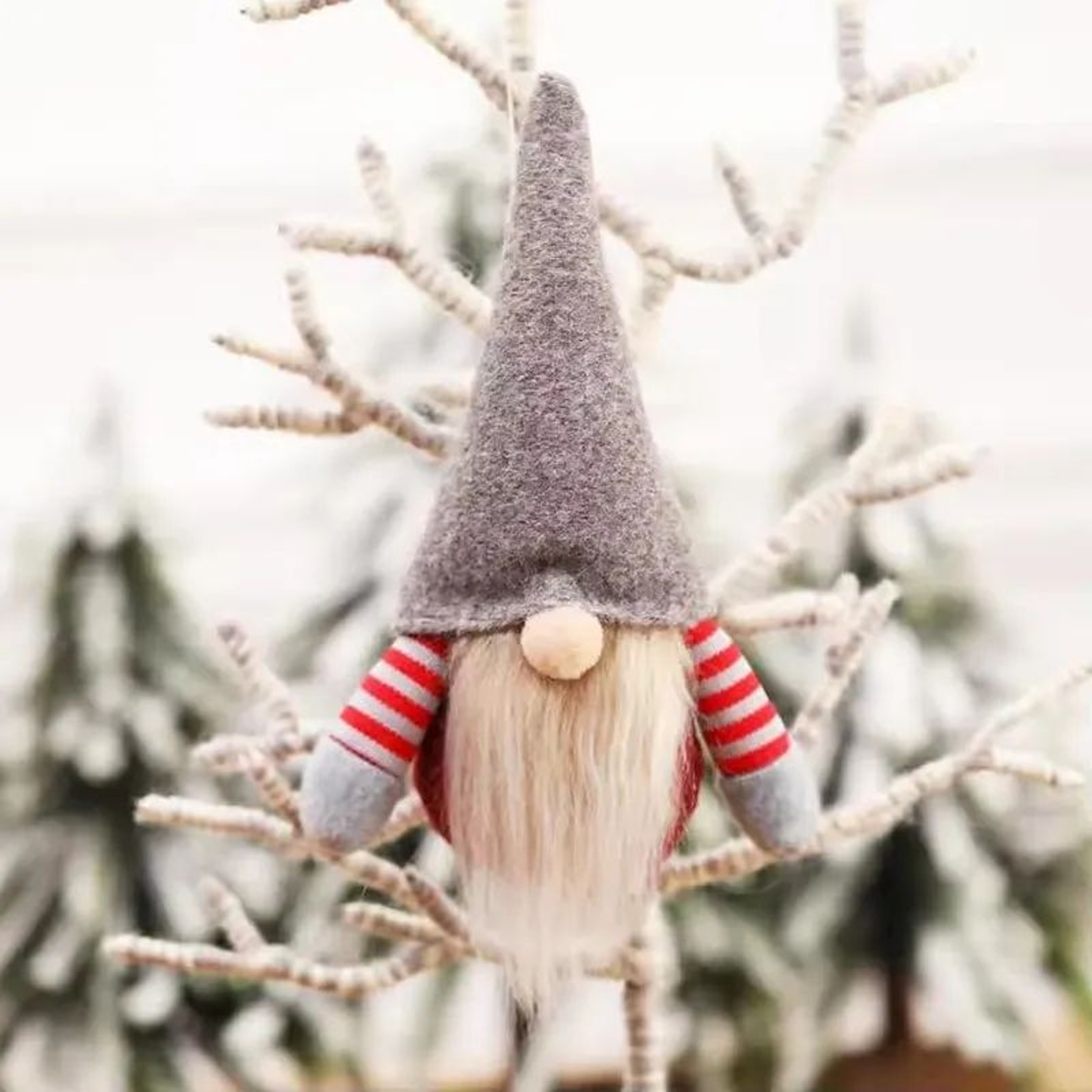 Hanging Christmas Gnome Ornaments Red And Gray Plush Tomte Decorations 2