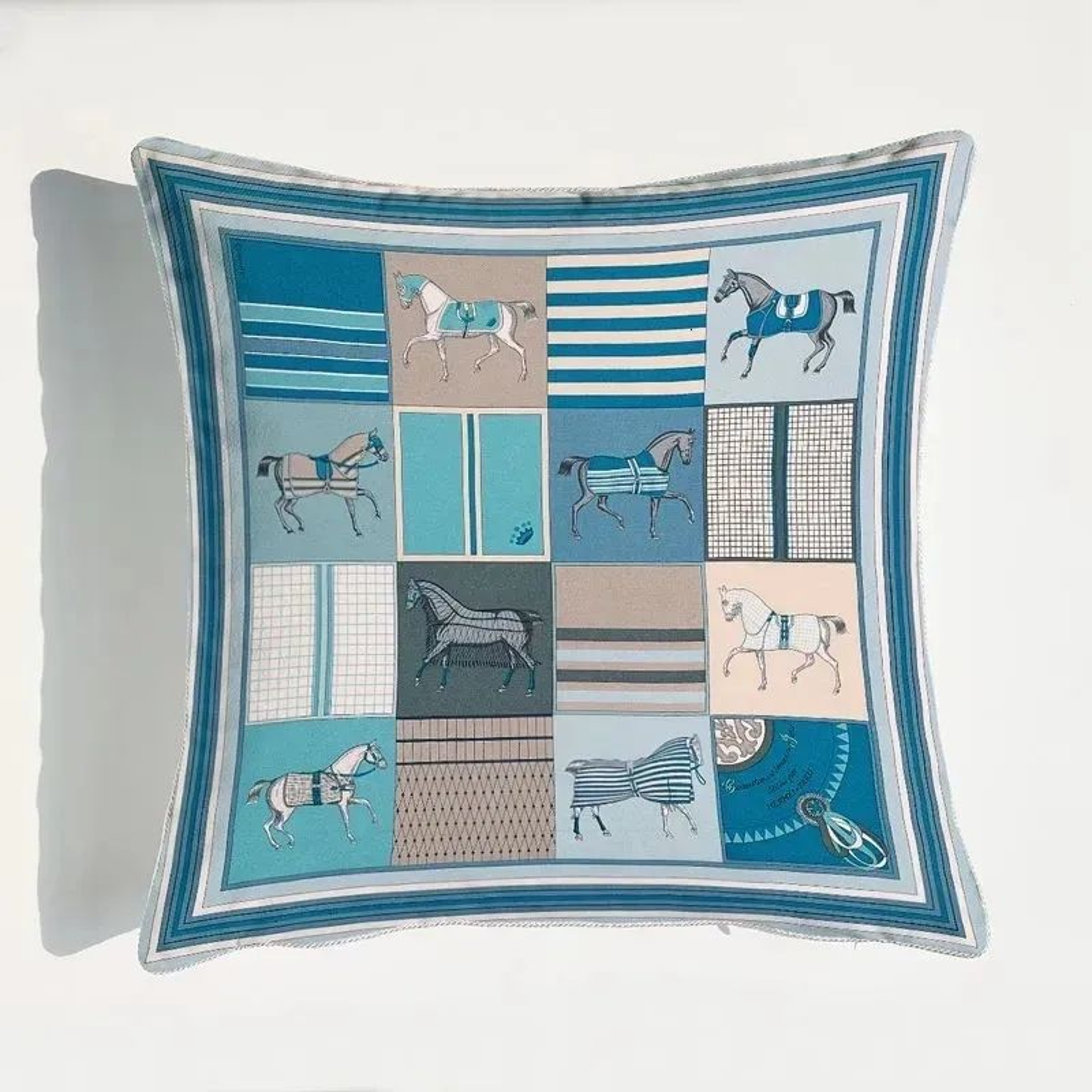 Luxury Blue Horse Velvet Pillow Cover With Floral Digital Print 3