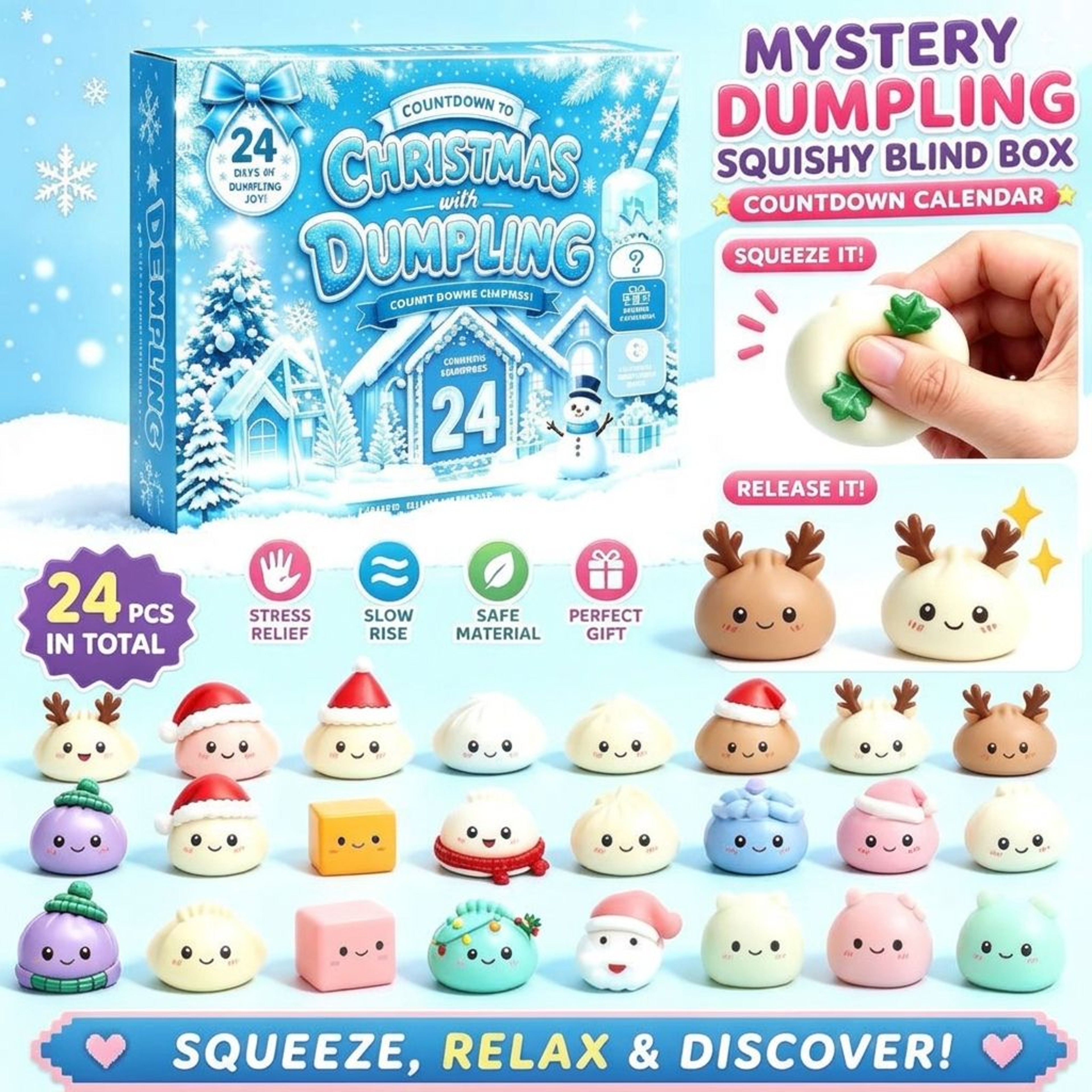 Christmas Squishy Advent Calendar Day Dumpling Sensory Toy Countdown Box 1