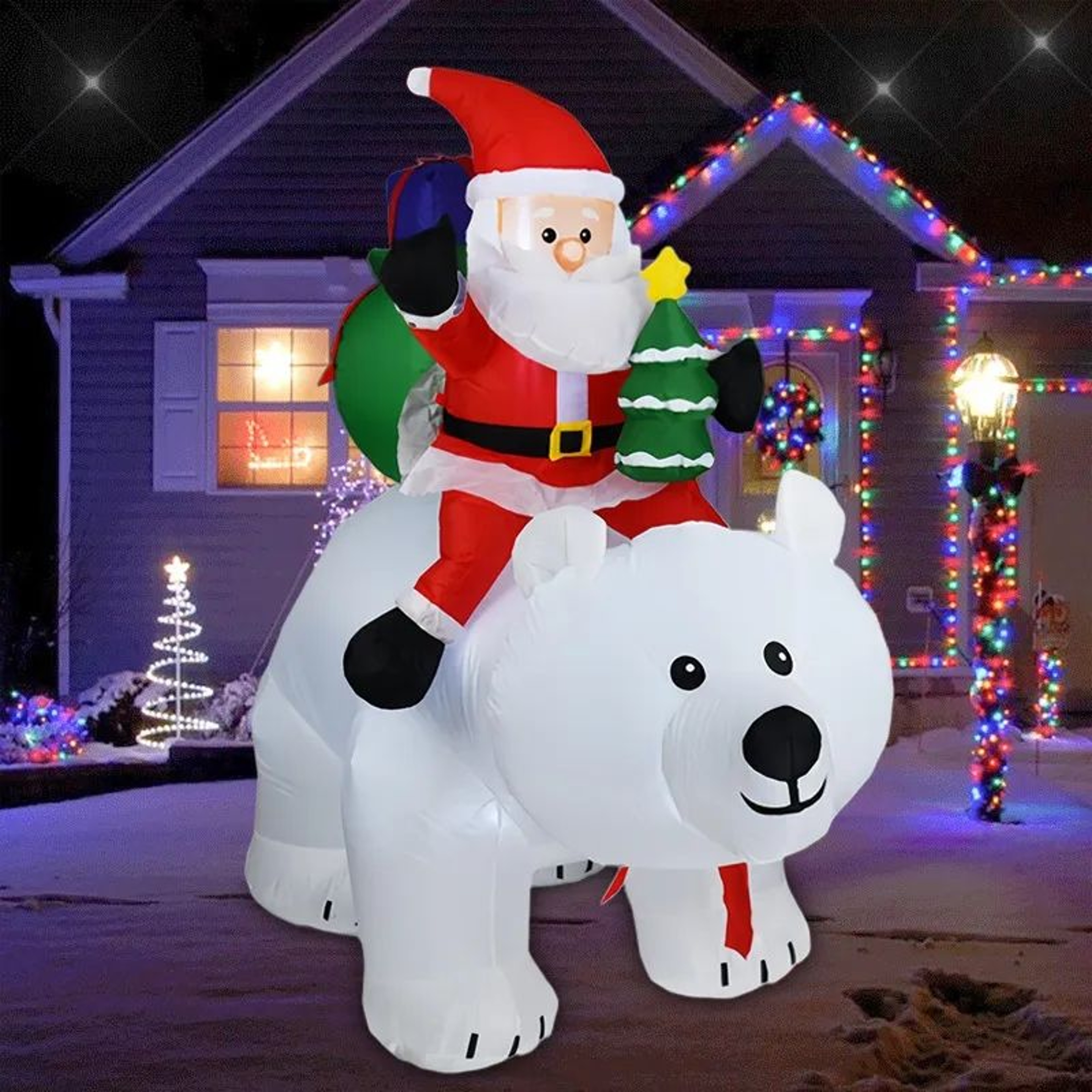 Christmas Inflatable Santa Riding Polar Bear With LED Lights For Outdoor Decor 1