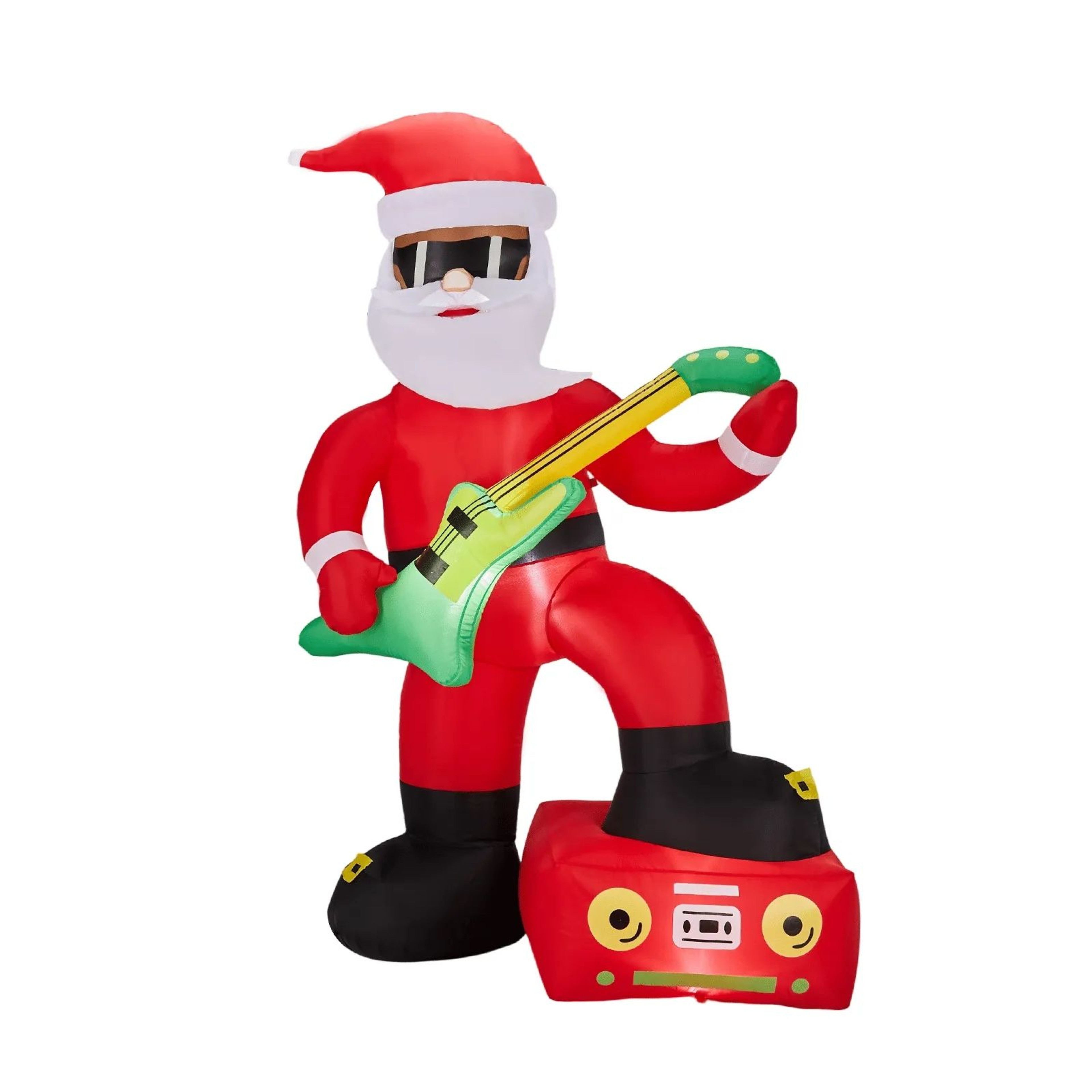 Lighted Christmas Inflatable Black Santa Playing Electric Guitar With LED Lights 0