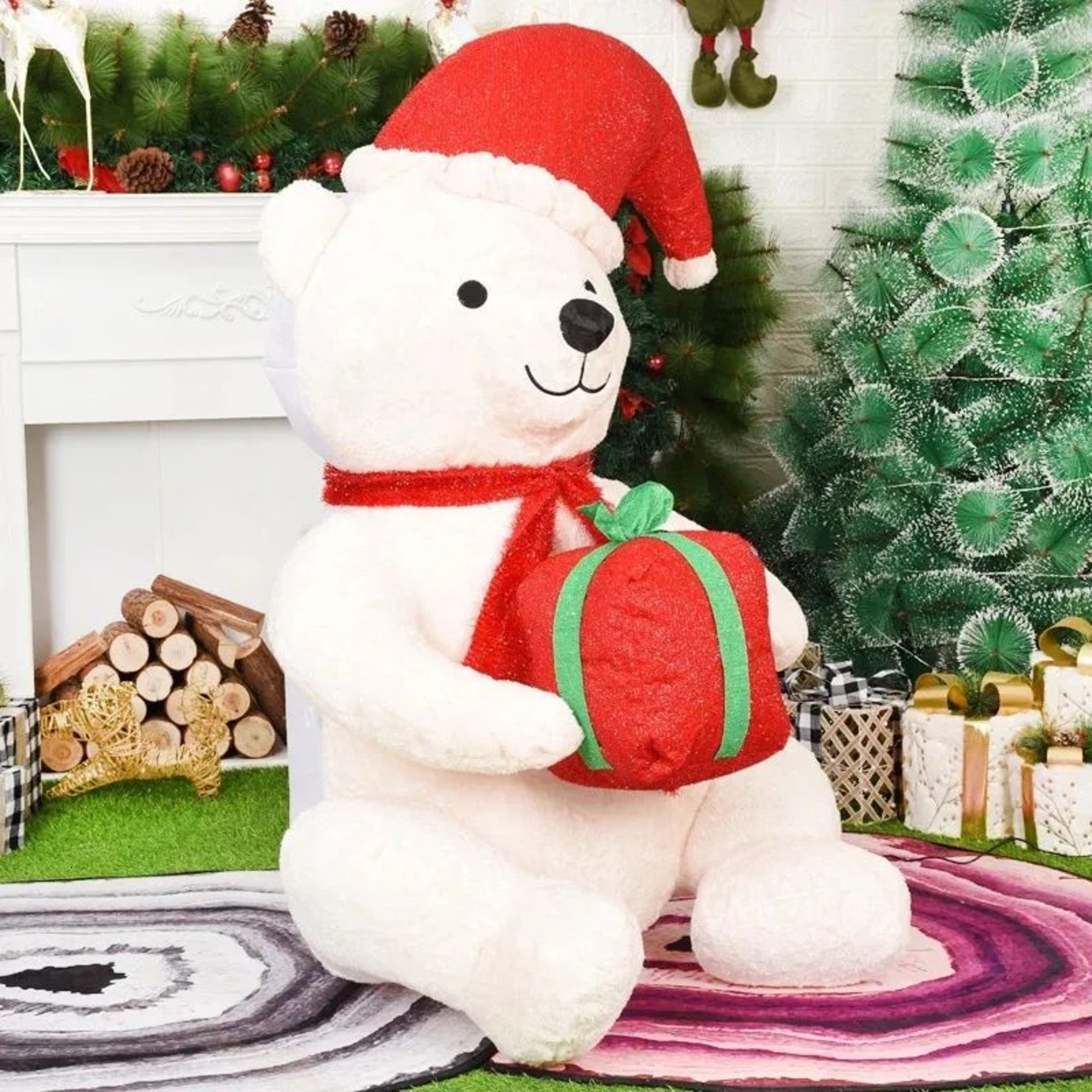 Inflatable Polar Bear Christmas Decoration With LED Lights And Gift Box 1