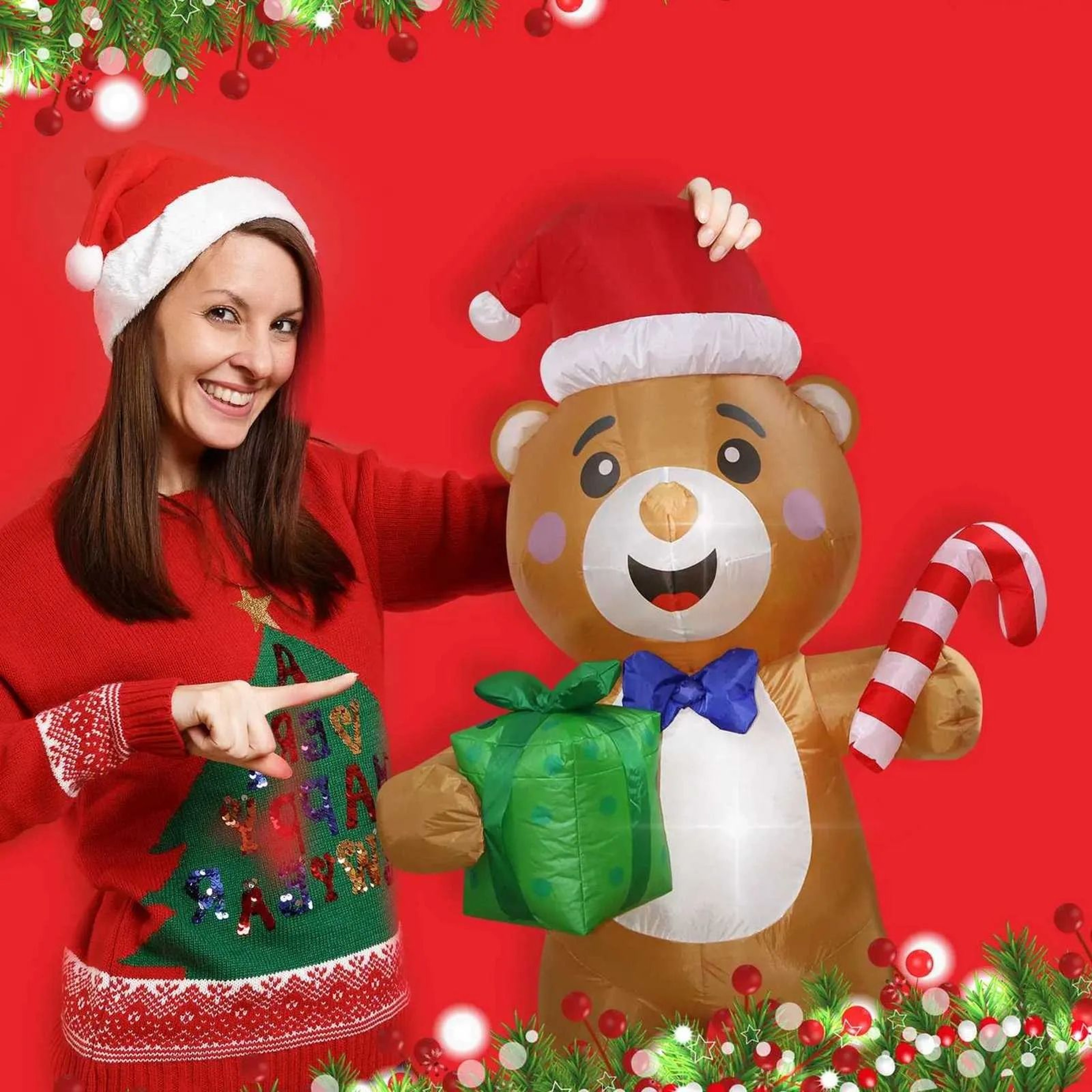 Christmas Bear Inflatable With Gift Bag And LED Lights For Outdoor Yard Decor 2