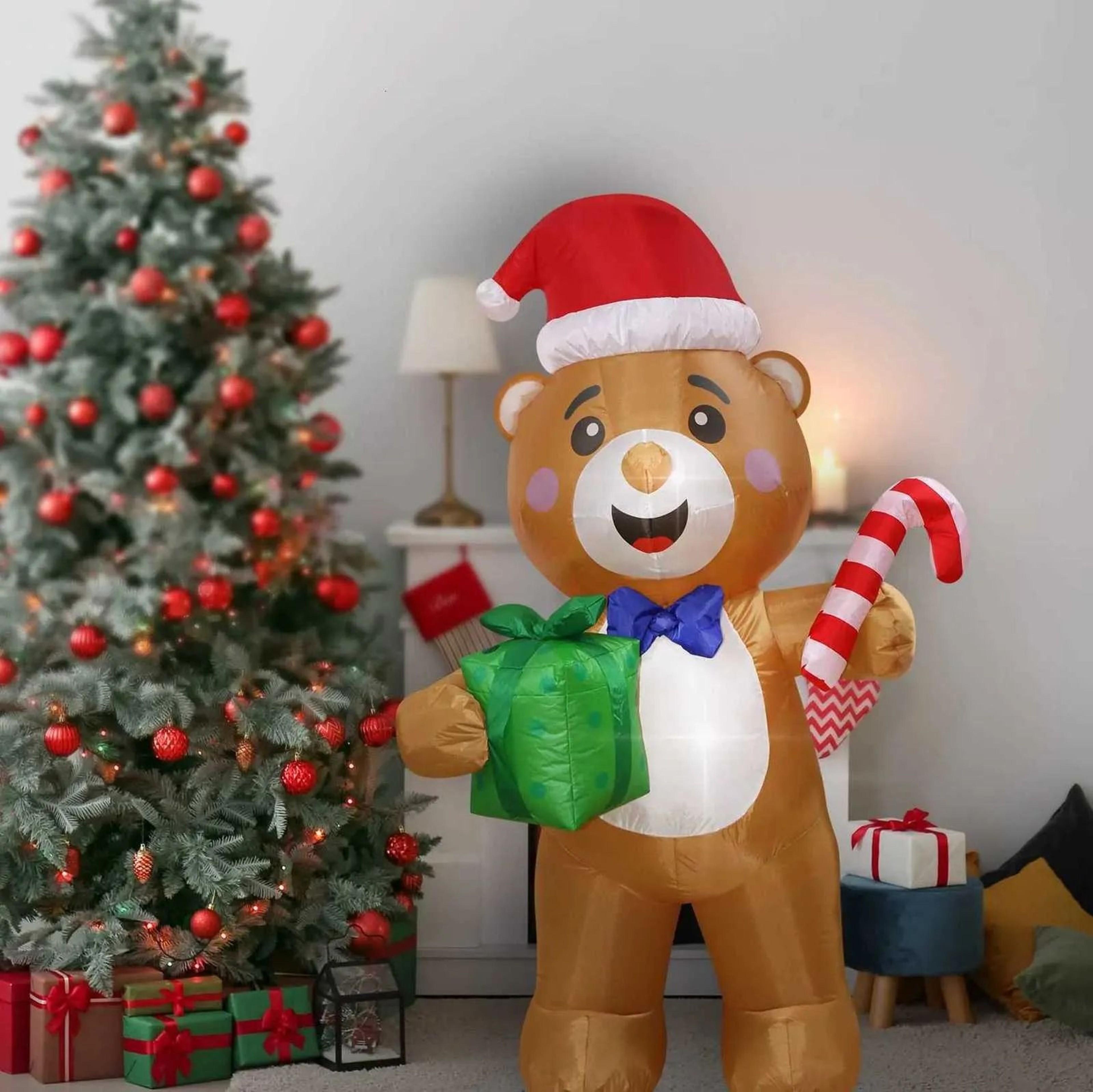 Christmas Bear Inflatable With Gift Bag And LED Lights For Outdoor Yard Decor 1