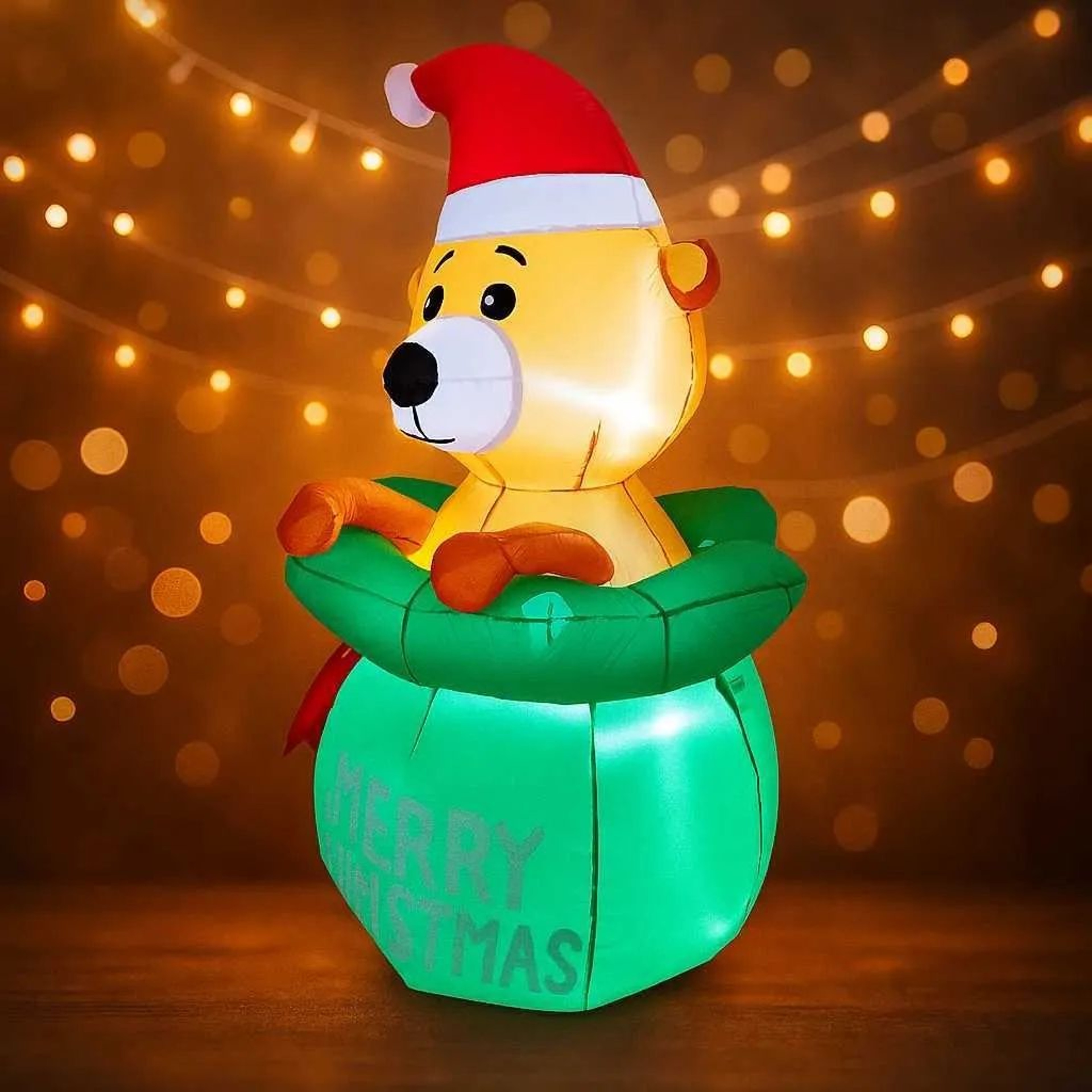 Inflatable Christmas Bear With Gift Bag And LED Lights For Yard Decor 4