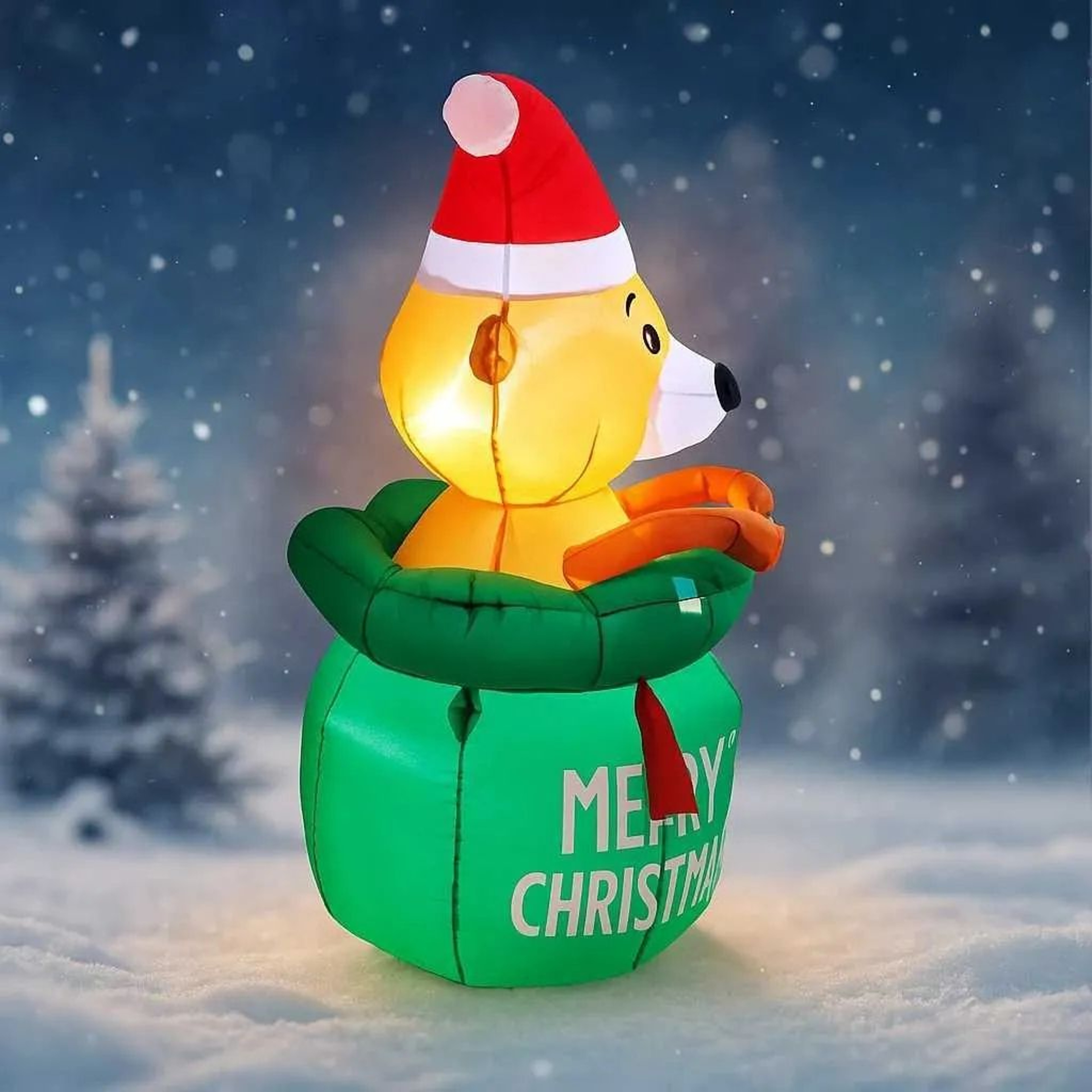 Inflatable Christmas Bear With Gift Bag And LED Lights For Yard Decor 1