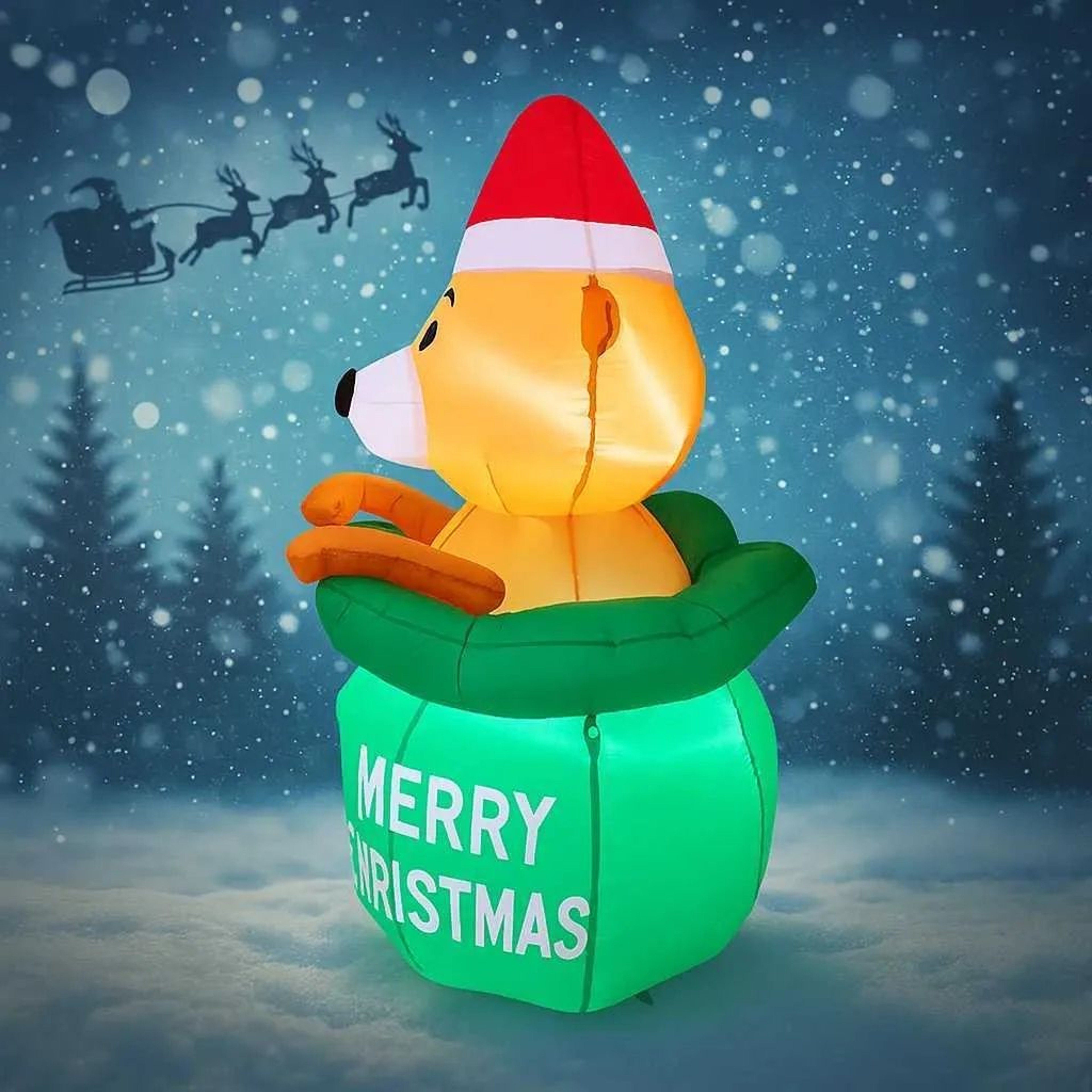 Inflatable Christmas Bear With Gift Bag And LED Lights For Yard Decor 2