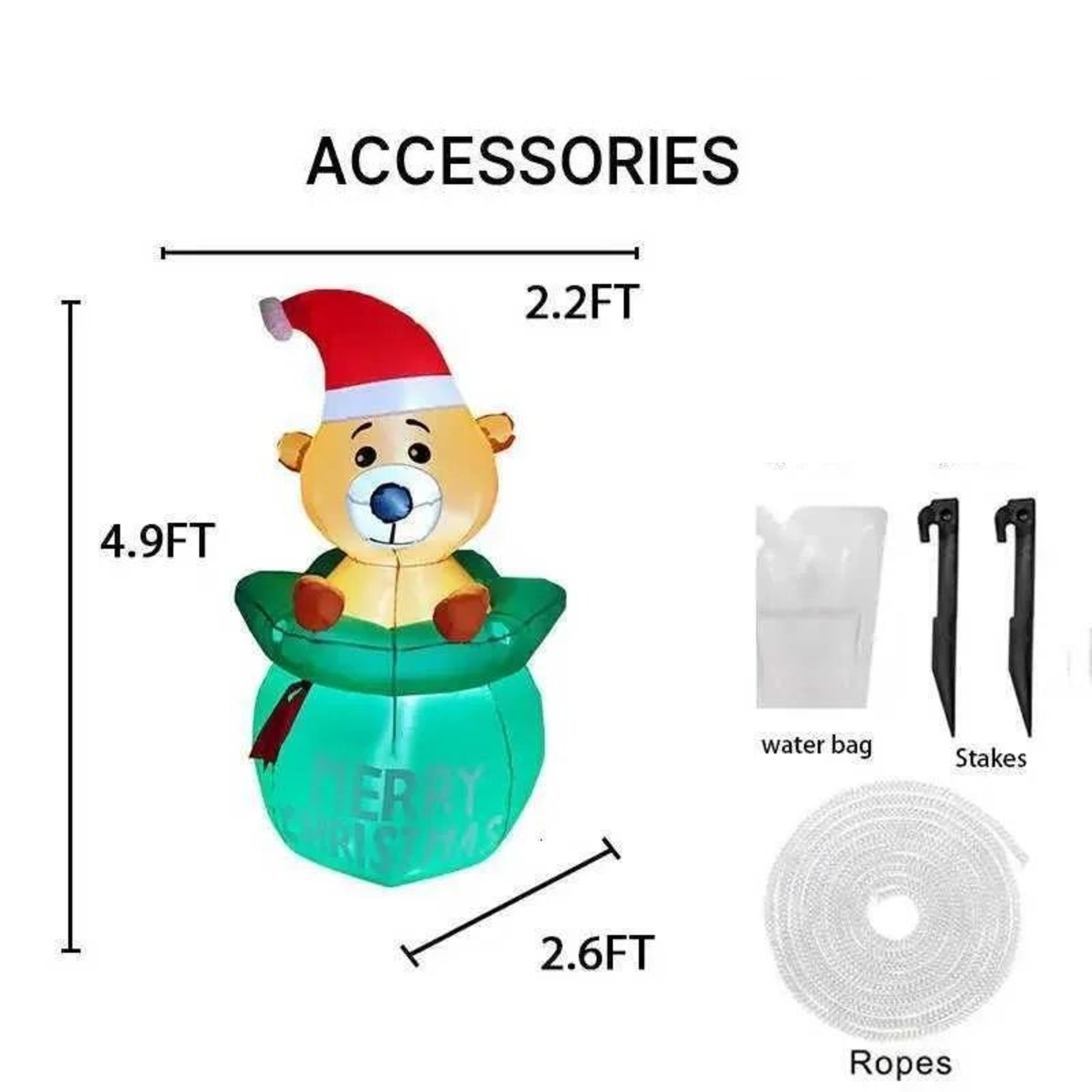 Inflatable Christmas Bear With Gift Bag And LED Lights For Yard Decor 5