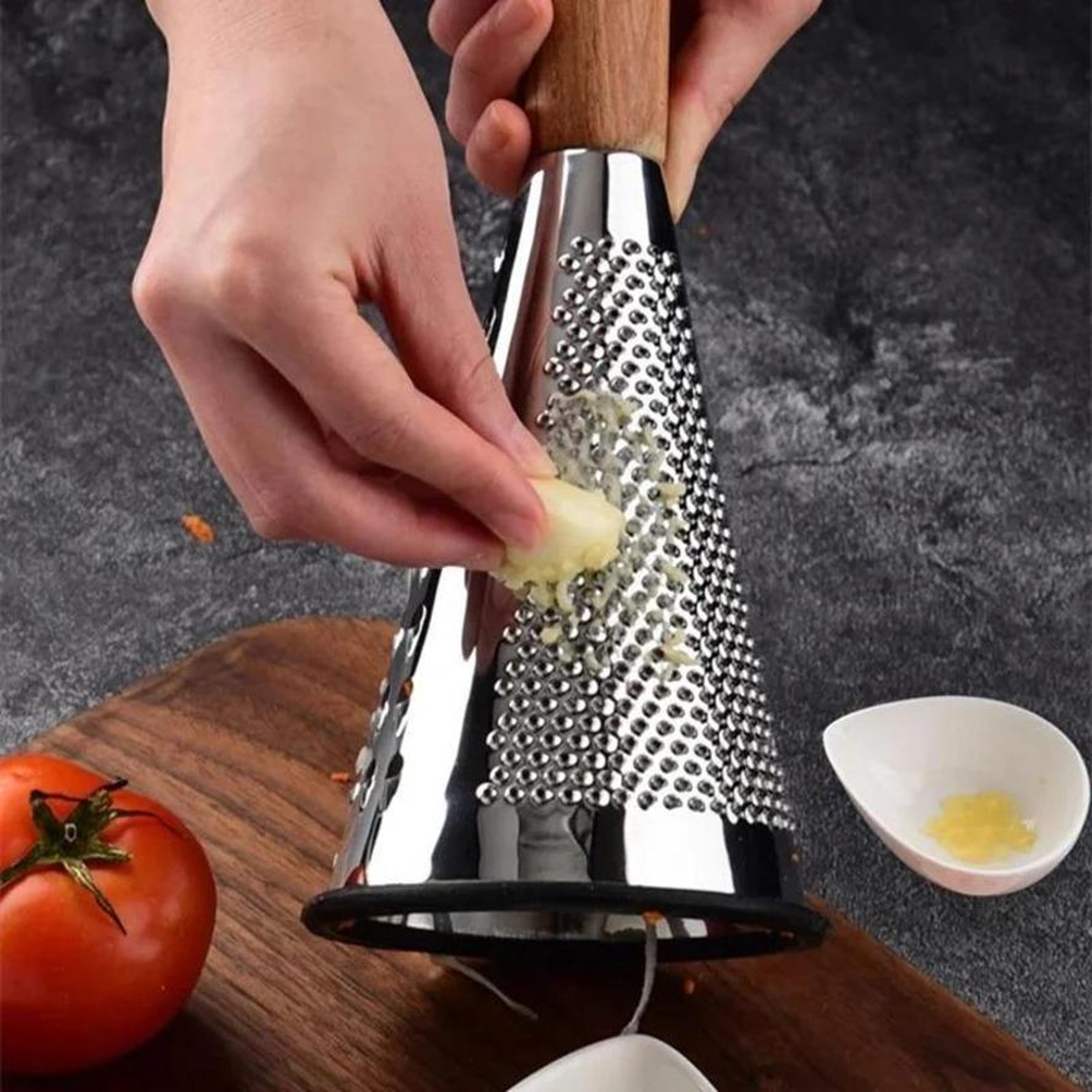 Stainless Steel Conical Grater With Wooden Handle For Vegetables Cheese And Fruit 1