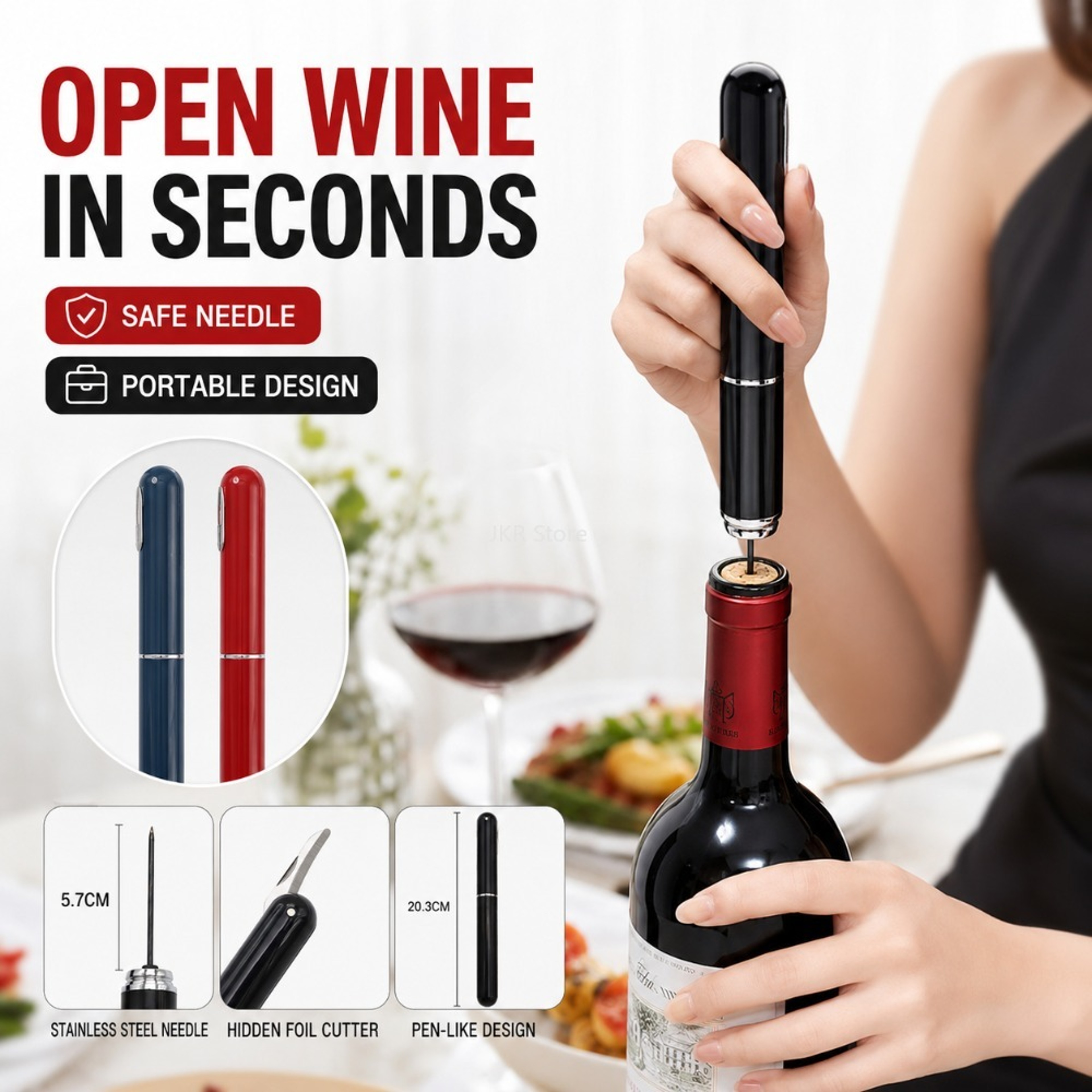 Air Pressure Wine Opener Portable Cork Remover With Foil Cutter 0
