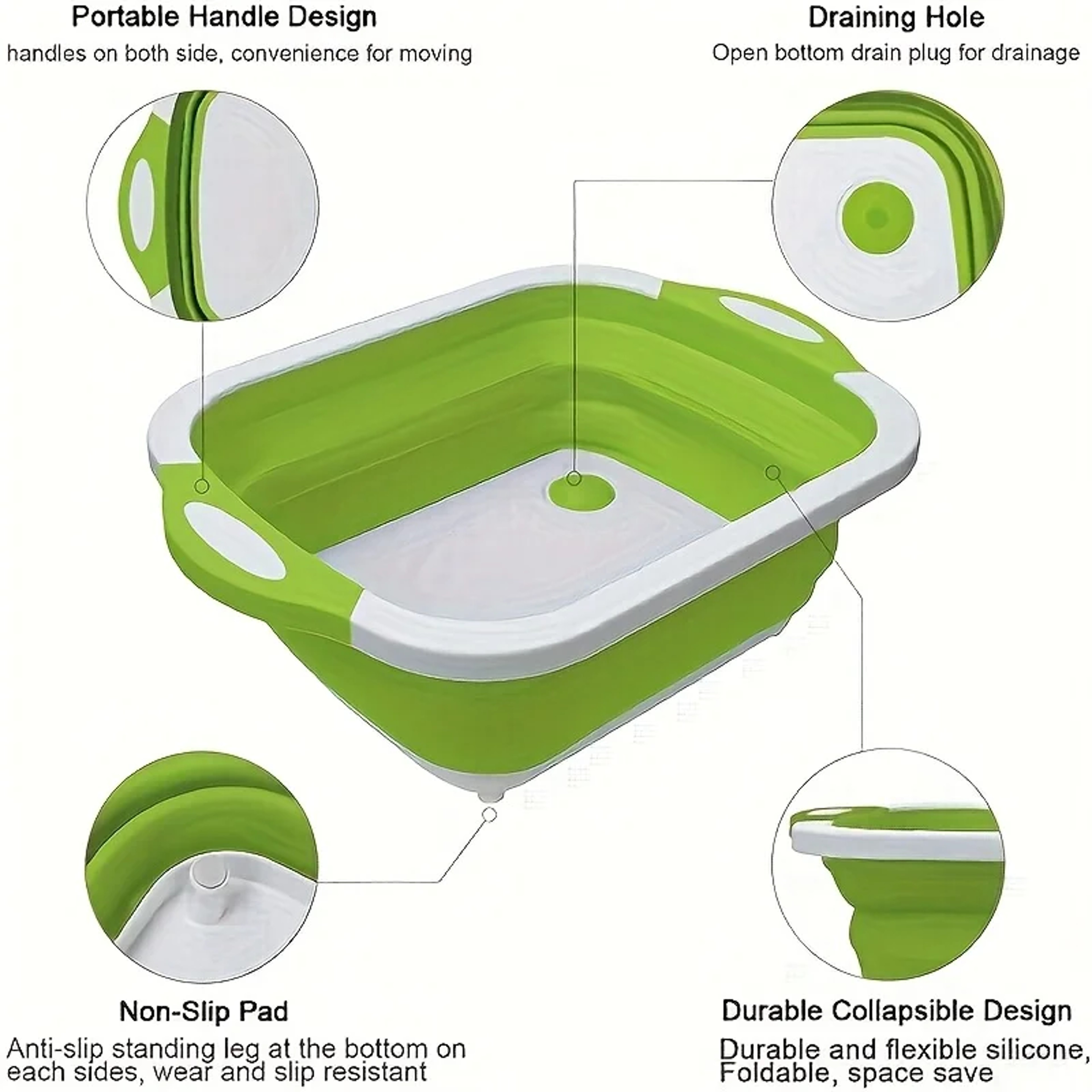 Portable Collapsible Wash Basin with Drain and Storage – view 5