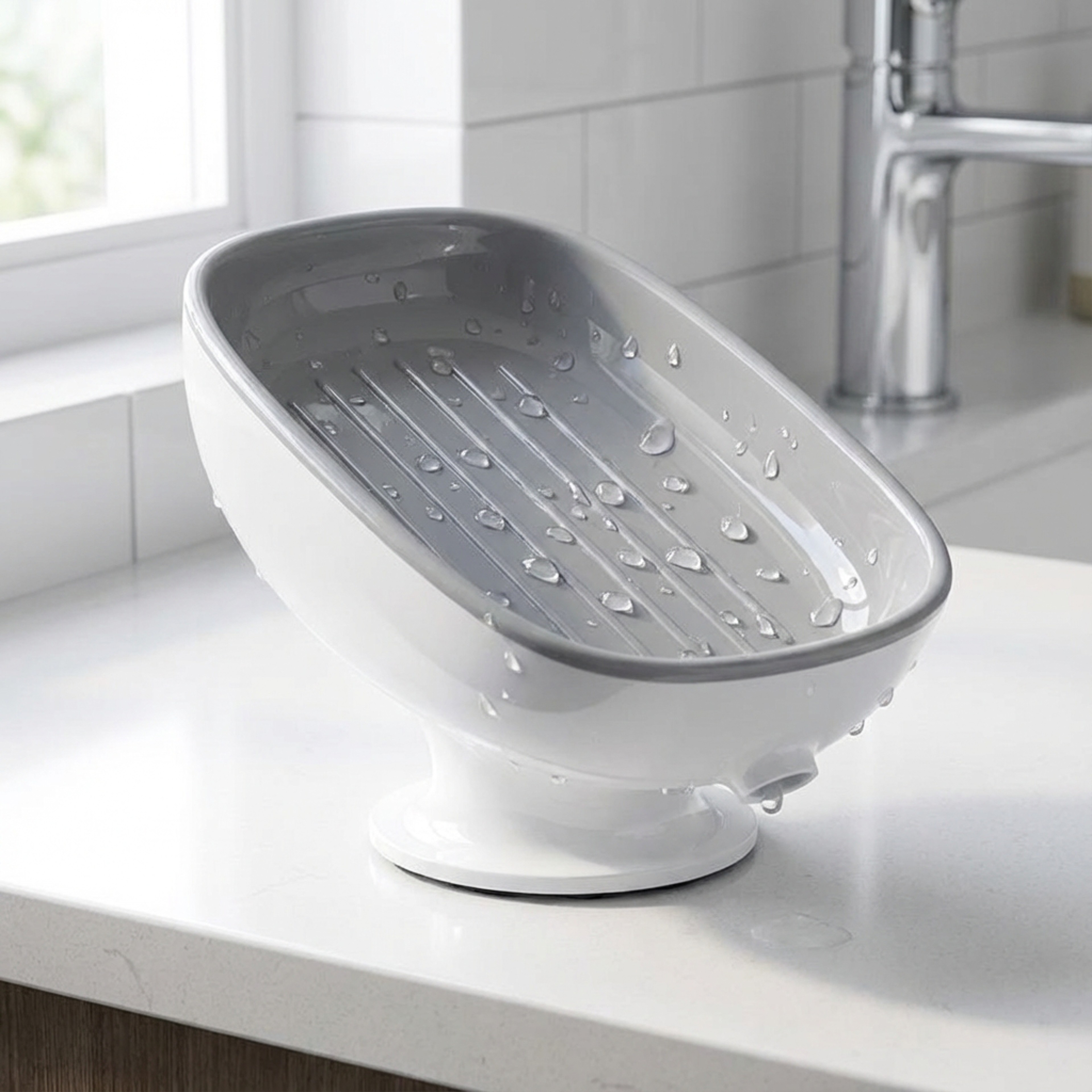 Self Draining Suction Cup Soap Dish Bathroom Shower Soap Holder Storage – view 1