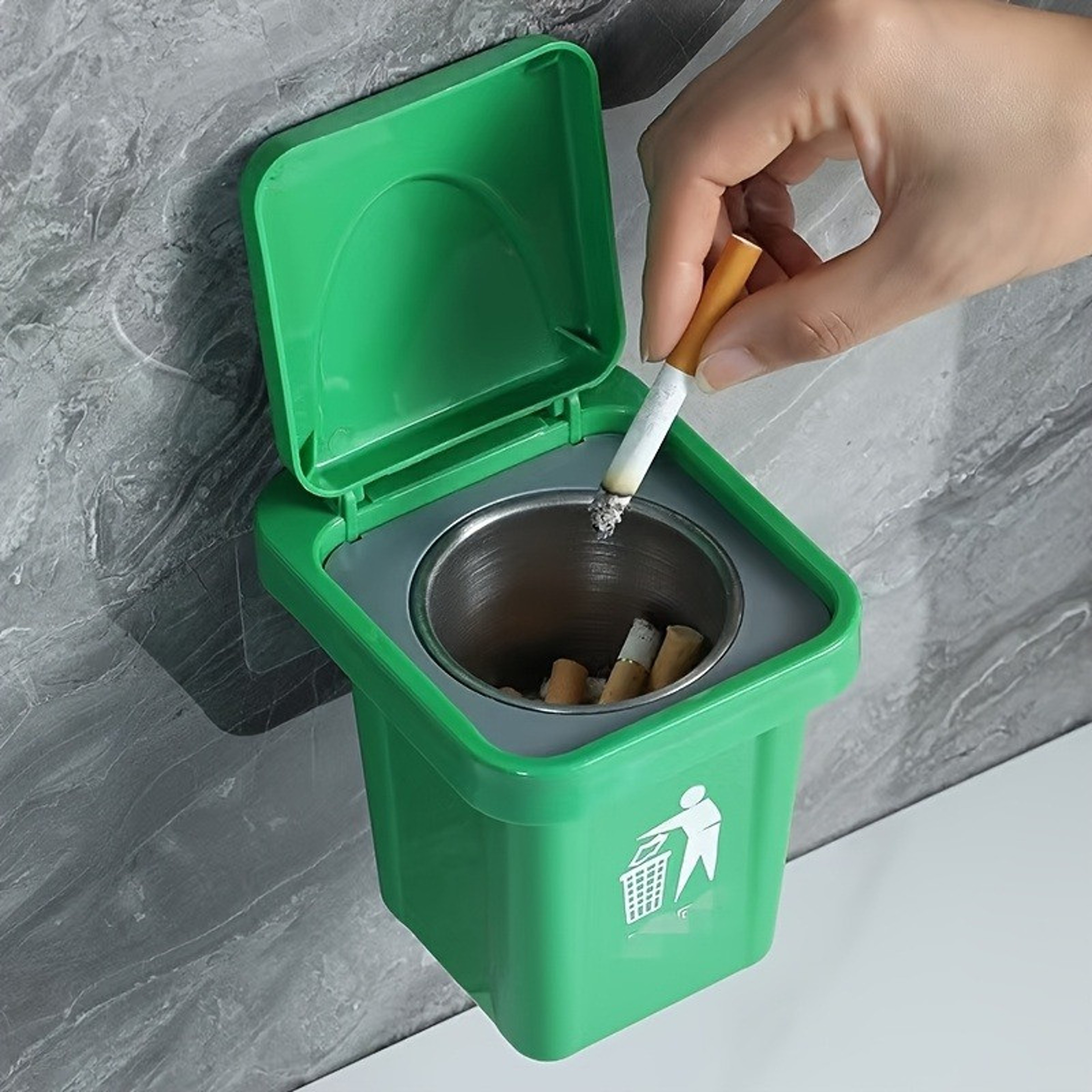 Stainless Steel Wall Mounted Ashtray With Lid Dustproof Modern Home Ashtray 6