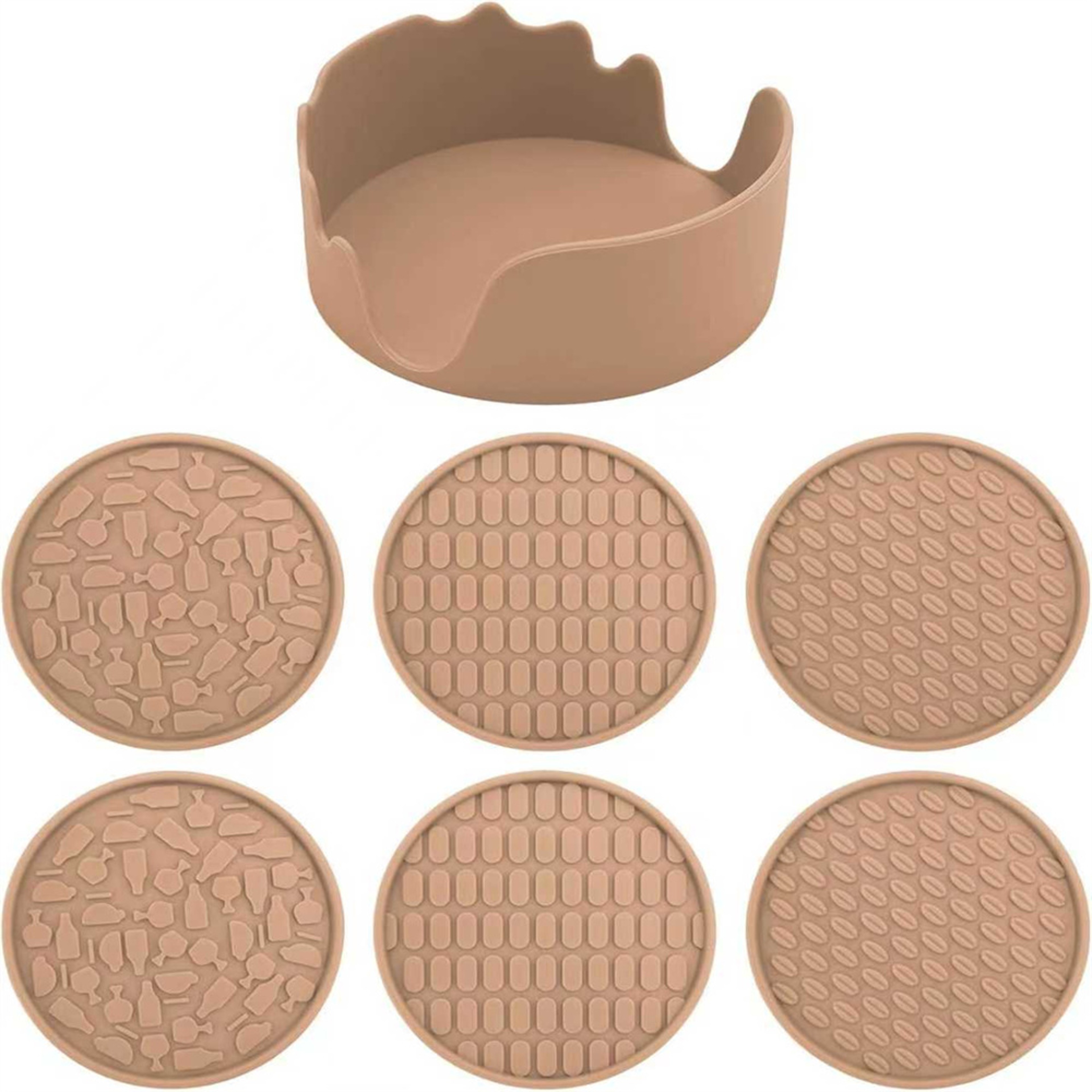 Six Piece Non Slip Silicone Drink Coasters With Holder 6