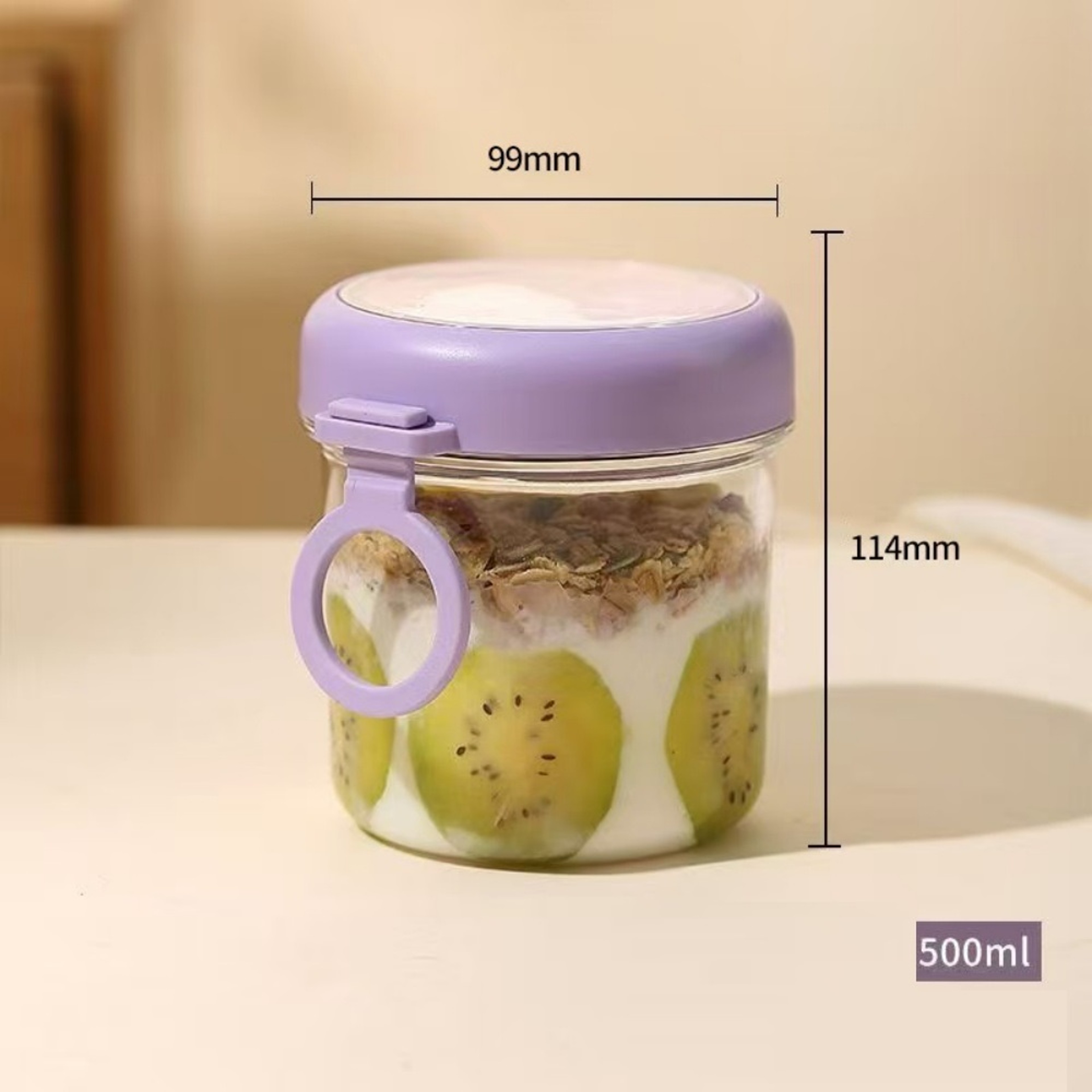Wide Mouth Glass Overnight Oats Container With Sealed Lid And Spoon 6