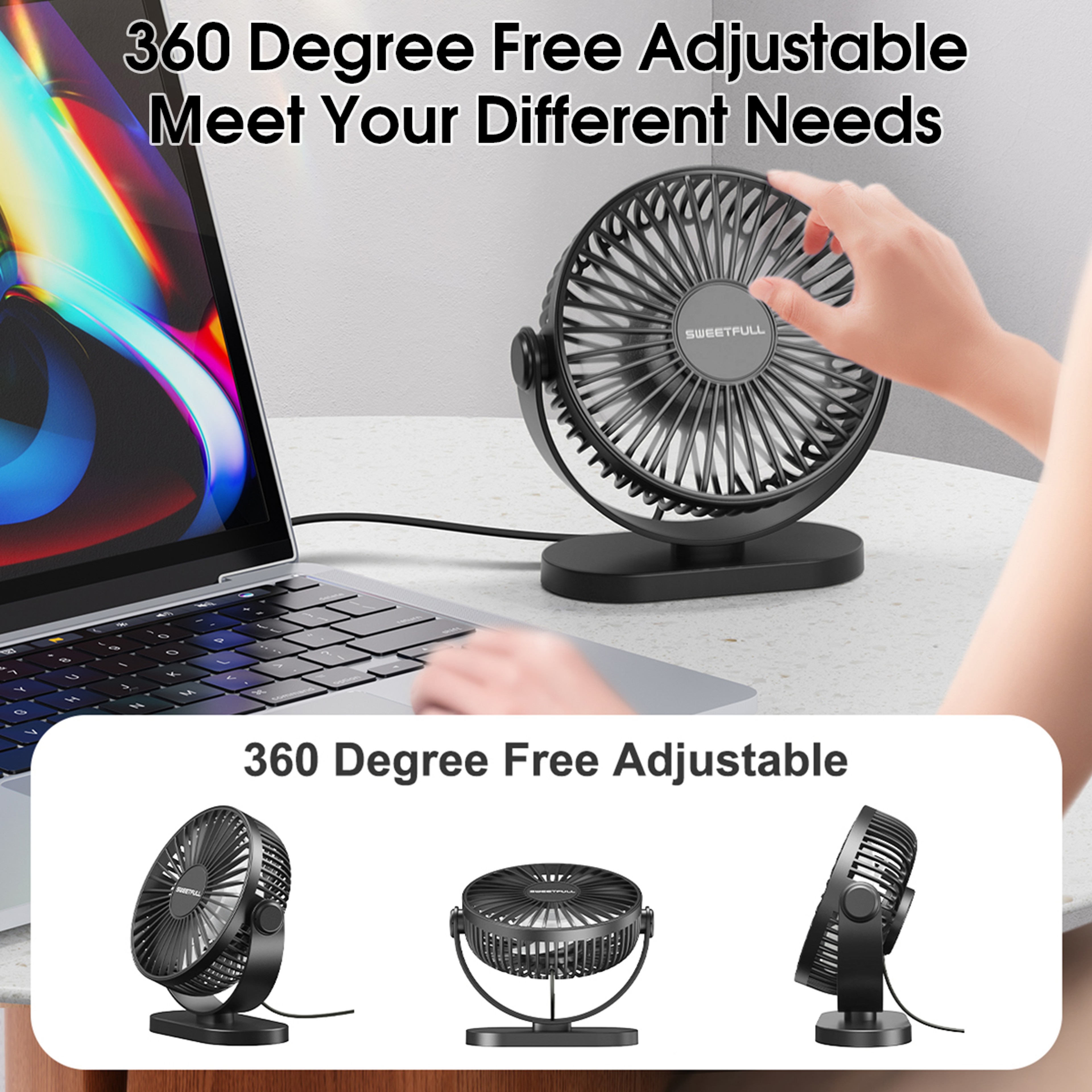 Portable USB Mini Fan Desktop Wall Mounted Quiet Air Circulator With Speed Cooling 1
