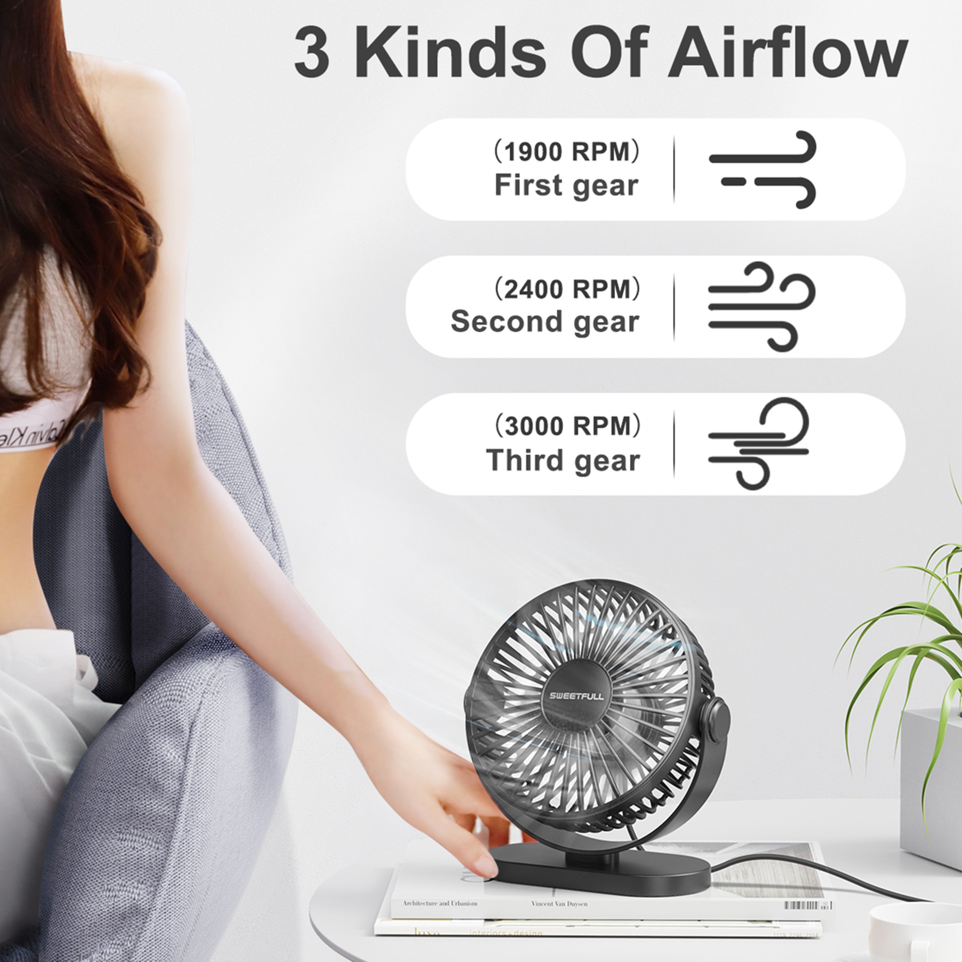 Portable USB Mini Fan Desktop Wall Mounted Quiet Air Circulator With Speed Cooling 4