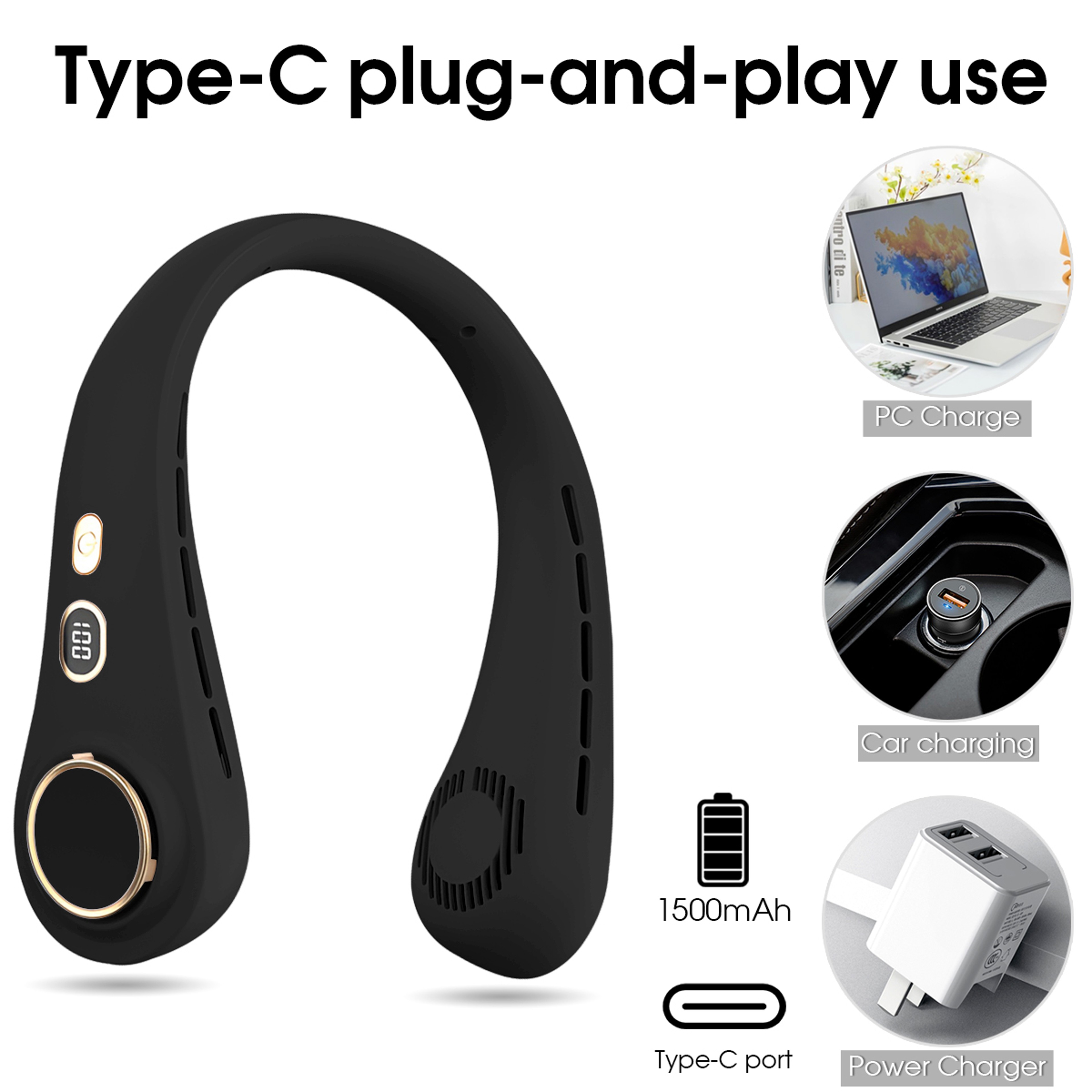 Hands Free Neck Fan Portable Bladeless Cooling Fan With 5 Speeds USB Rechargeable Design 4