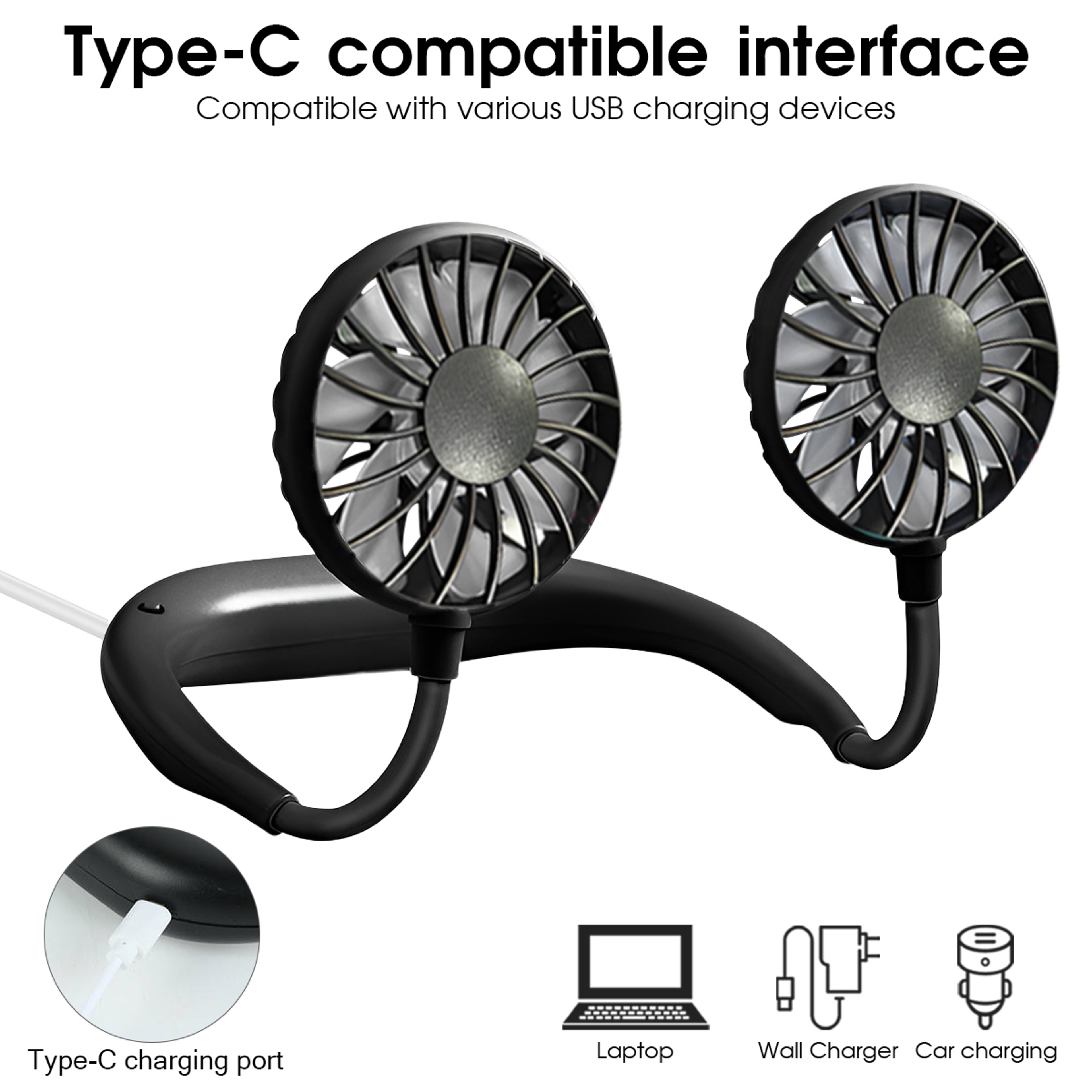 Portable Rechargeable Neck Fan Hands Free Cooling Fan For Outdoor Travel Camping 5