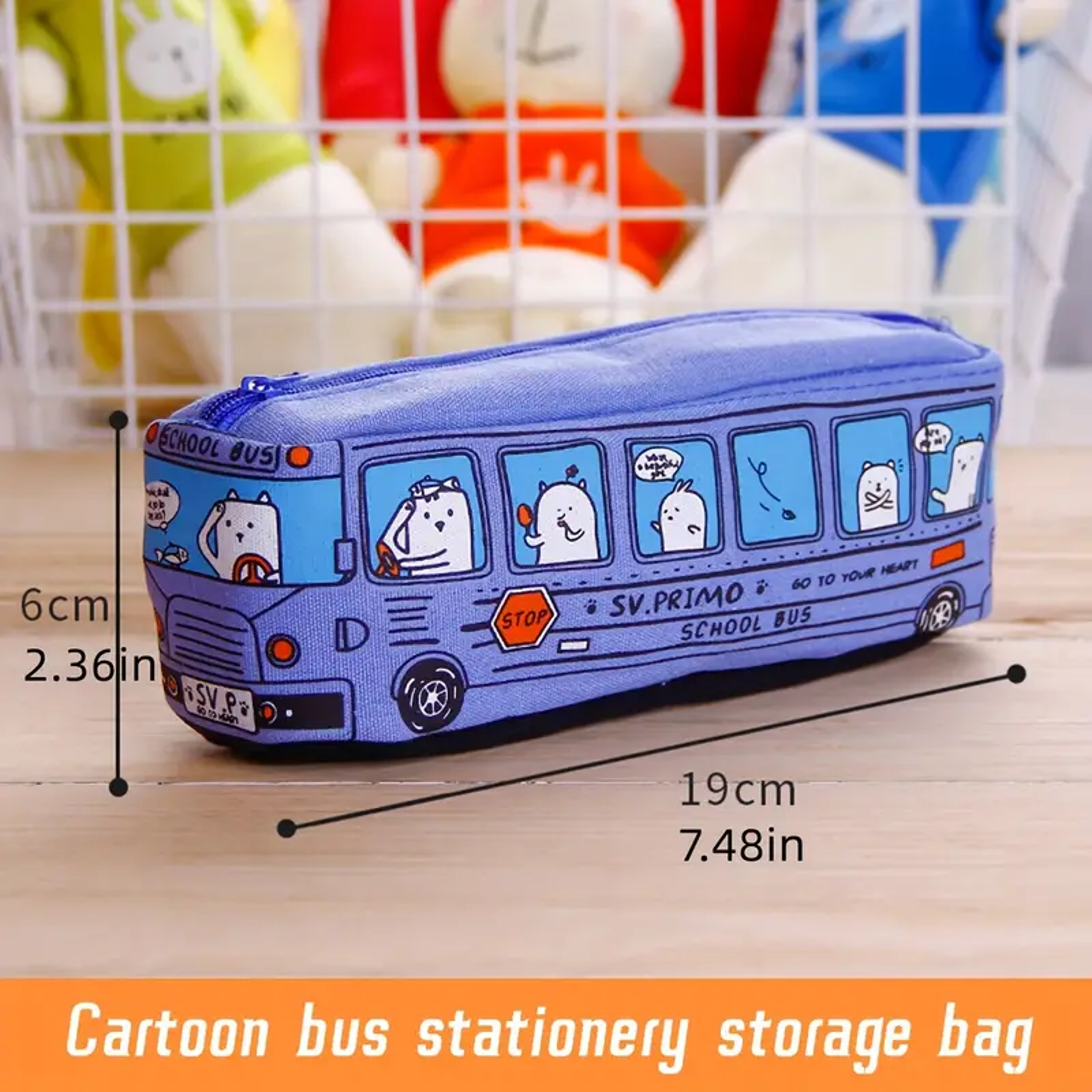 Creative School Bus Pencil Case Large Capacity Canvas Pencil Bag For Students 8