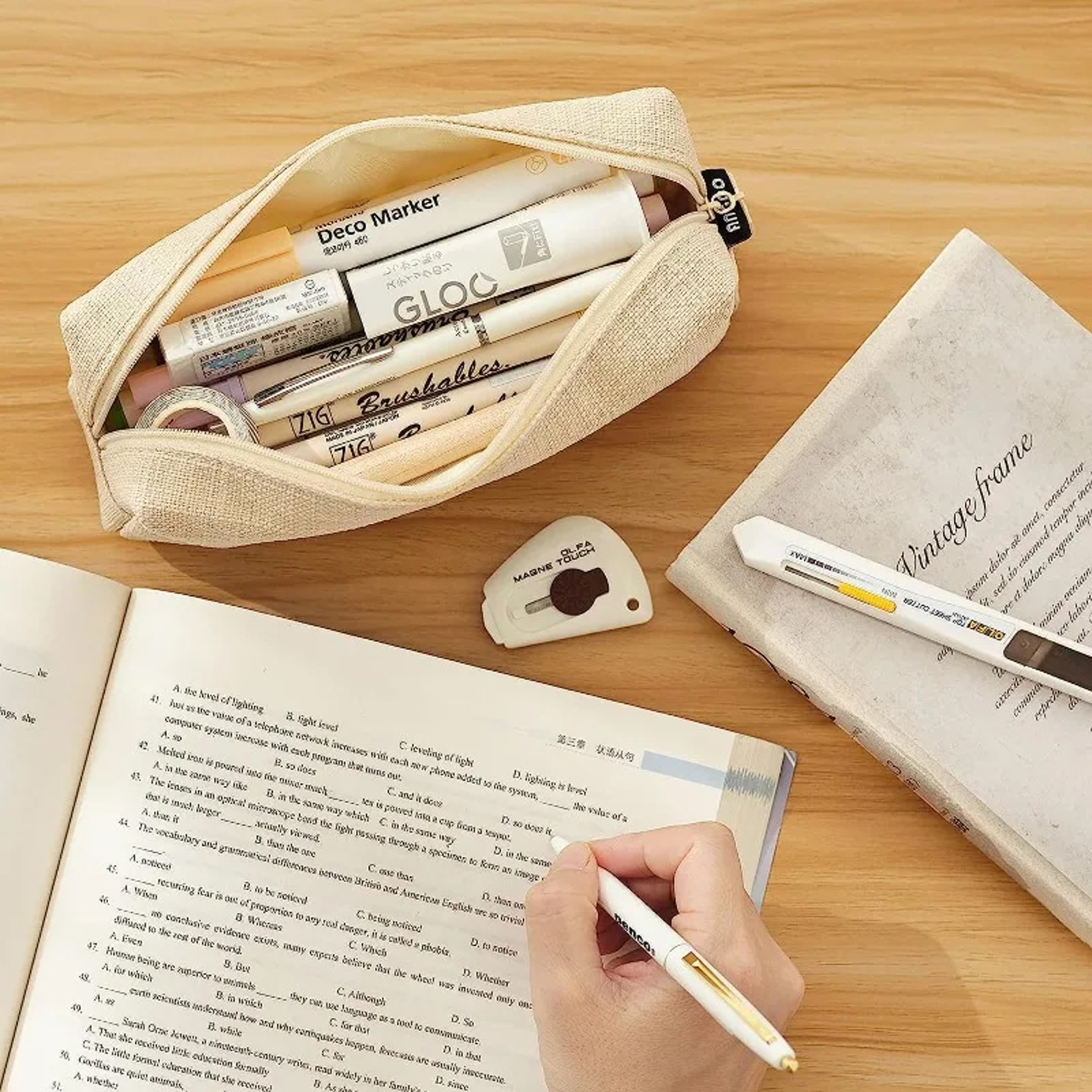 Canvas Pencil Case Large Capacity Stationery Organizer Pouch for Students and Office Supplies – view 3