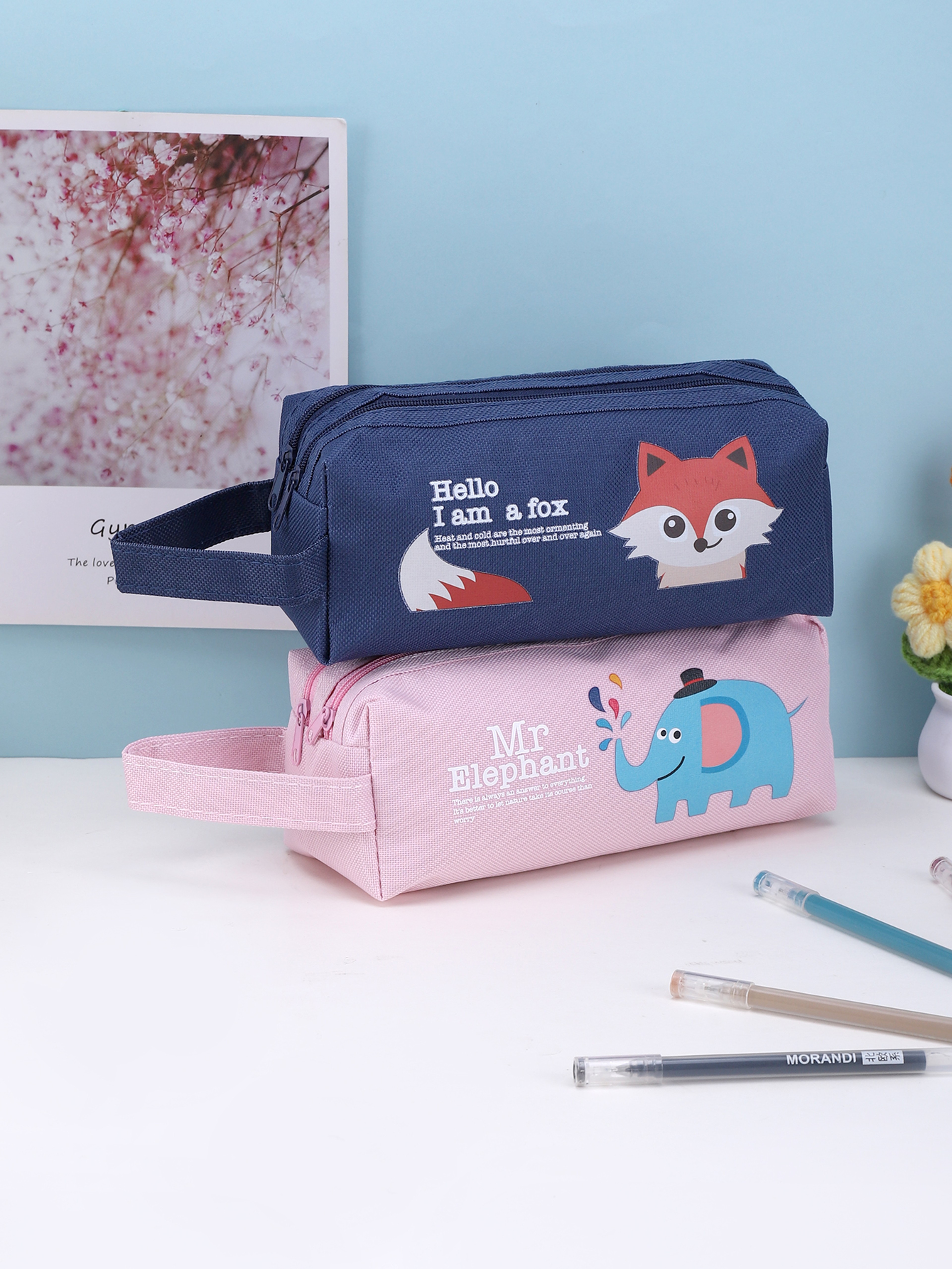 Animal Double Layer Large Capacity Pencil Case Cute School Pencil Pouch Organizer 0