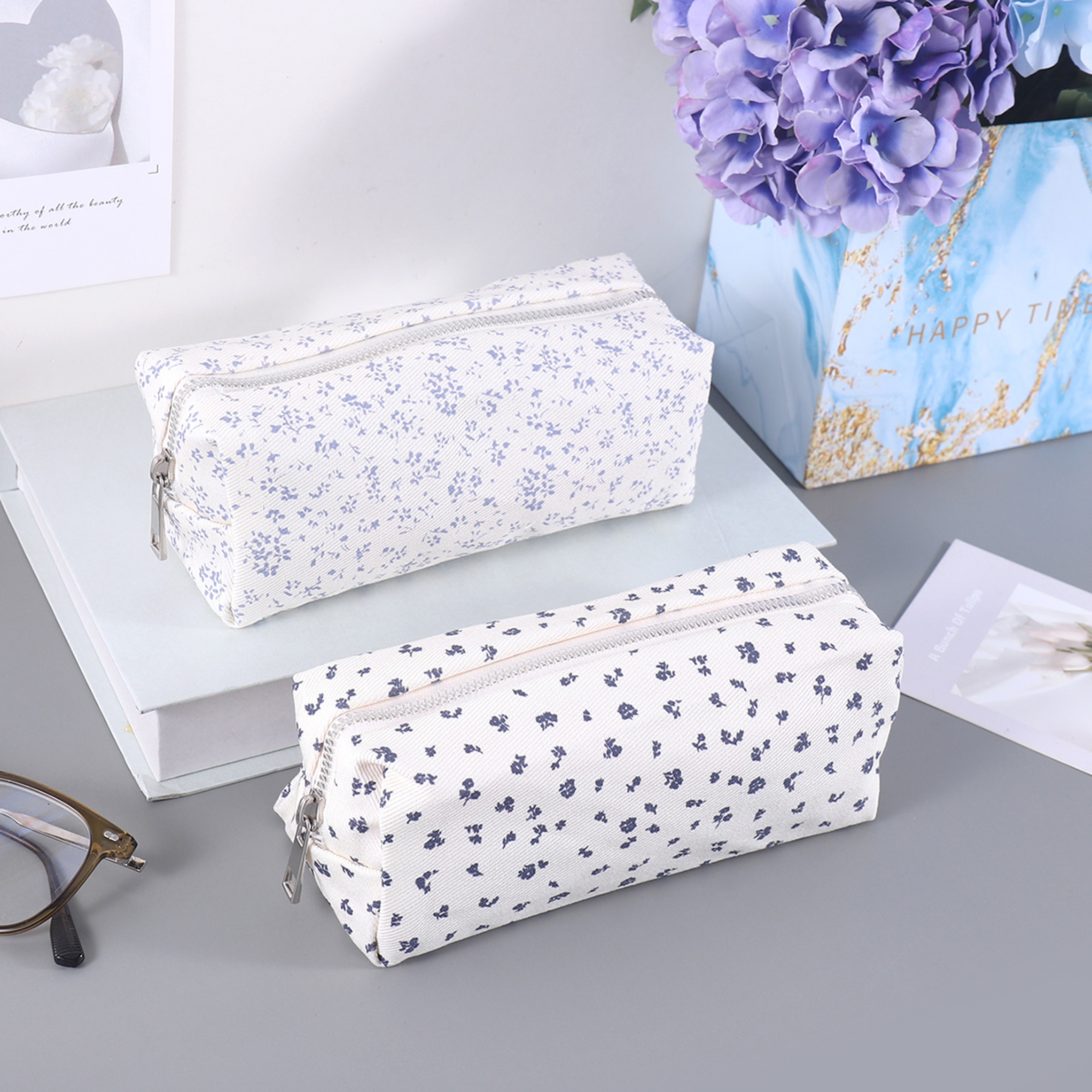 Flower Design Canvas Pencil Case Large Capacity Cute Pencil Pouch For School And Office 5
