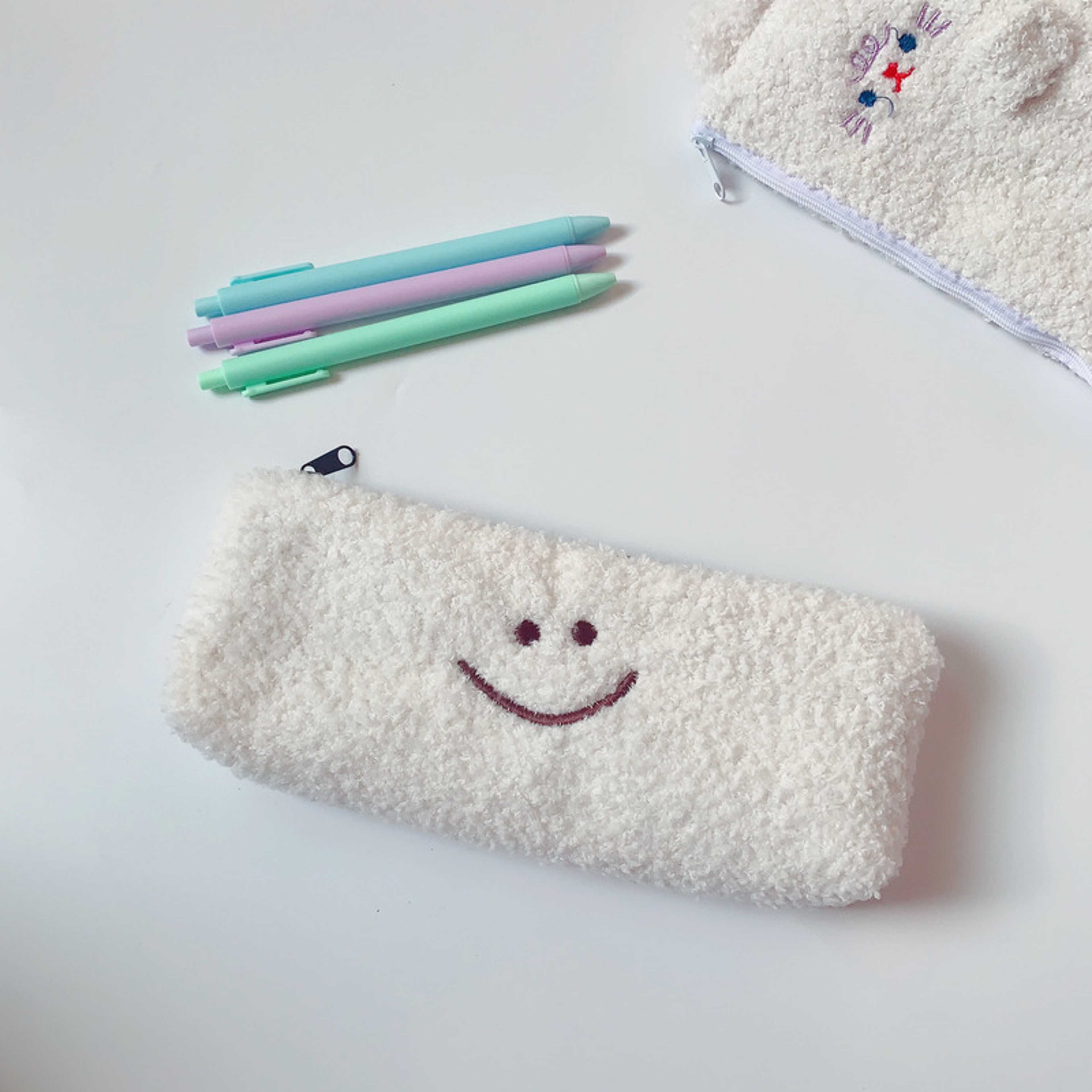 Cute Smiley Embroidery Plush Pencil Case Kawaii Pencil Bag For Kids School Supplies Gift 0