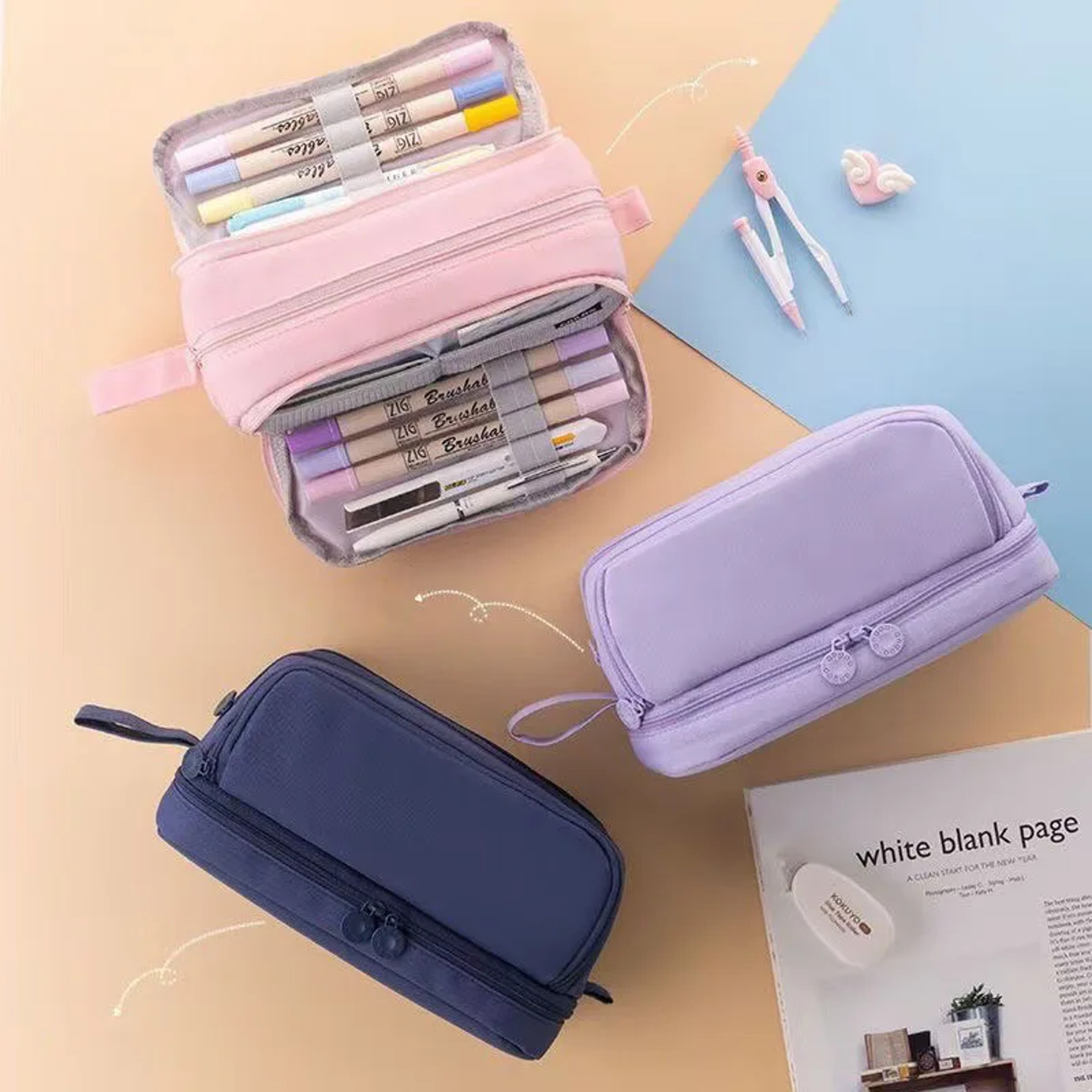Large Capacity Oxford Cloth Pencil Case Portable School And Office Organizer 2