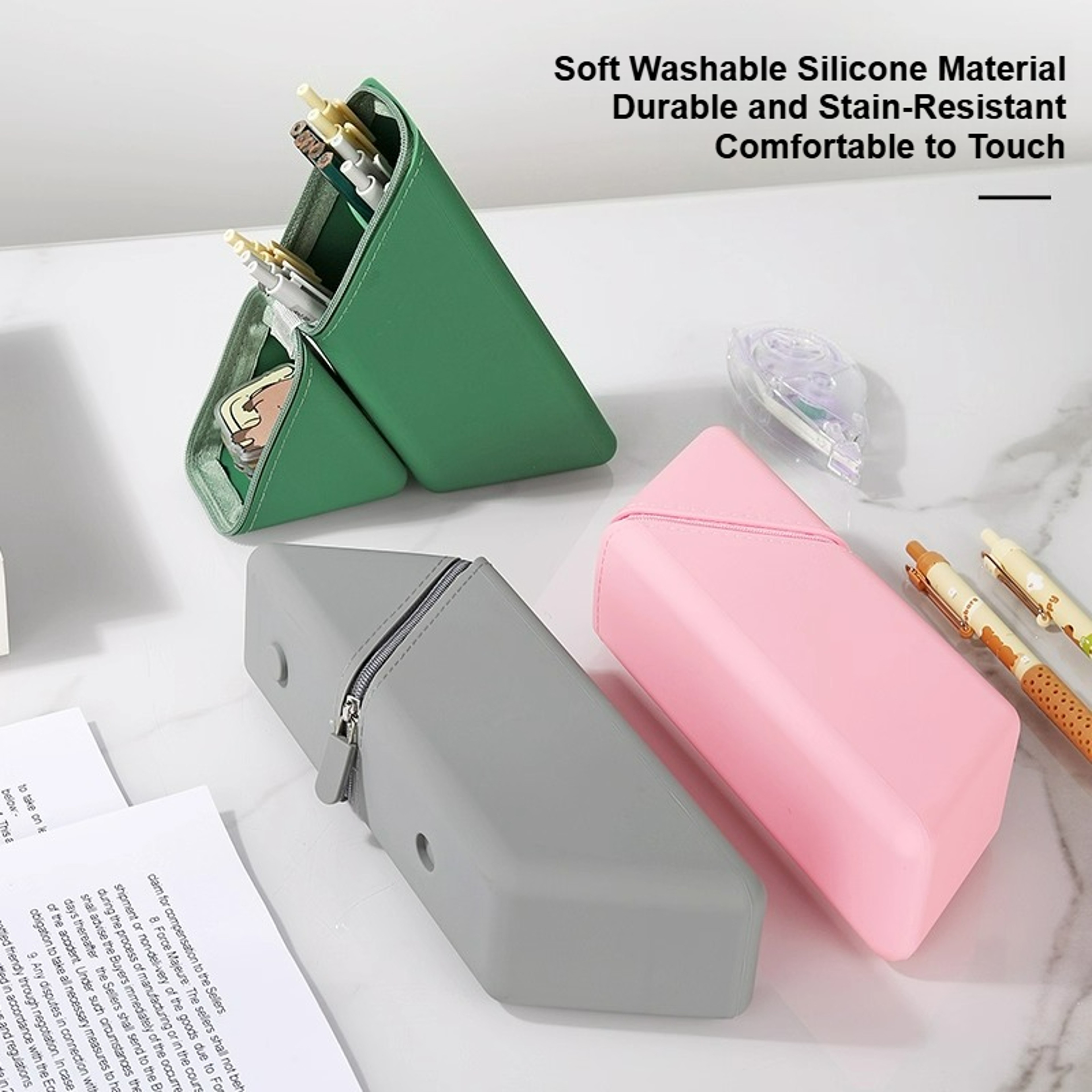 Creative Silicone Pencil Case Large Capacity Pencil Holder Multi Layer Storage Stand Up Organizer 4