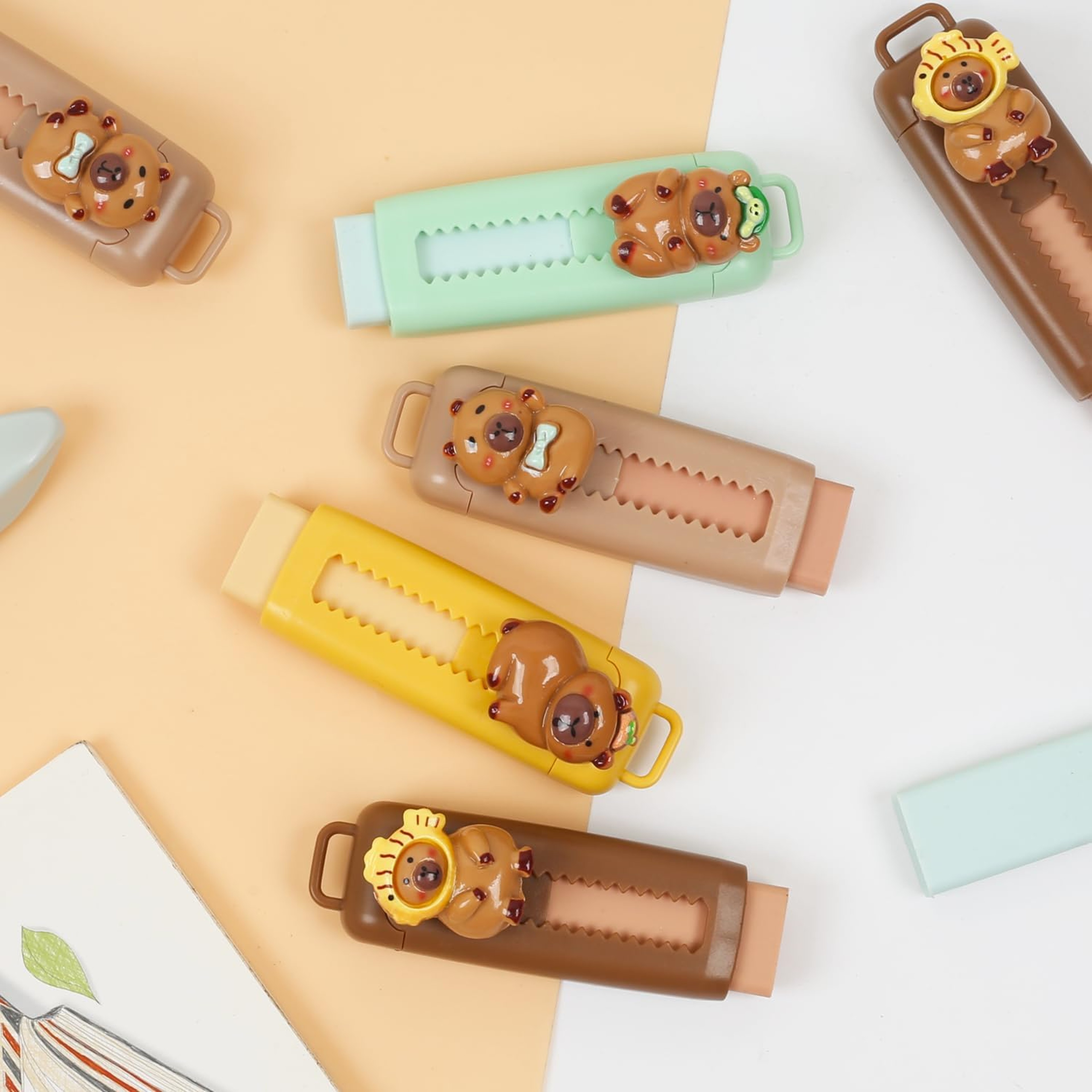 Capybara Eraser Set Cute Cartoon School Stationery Drawing Erasers For Kids Students 1