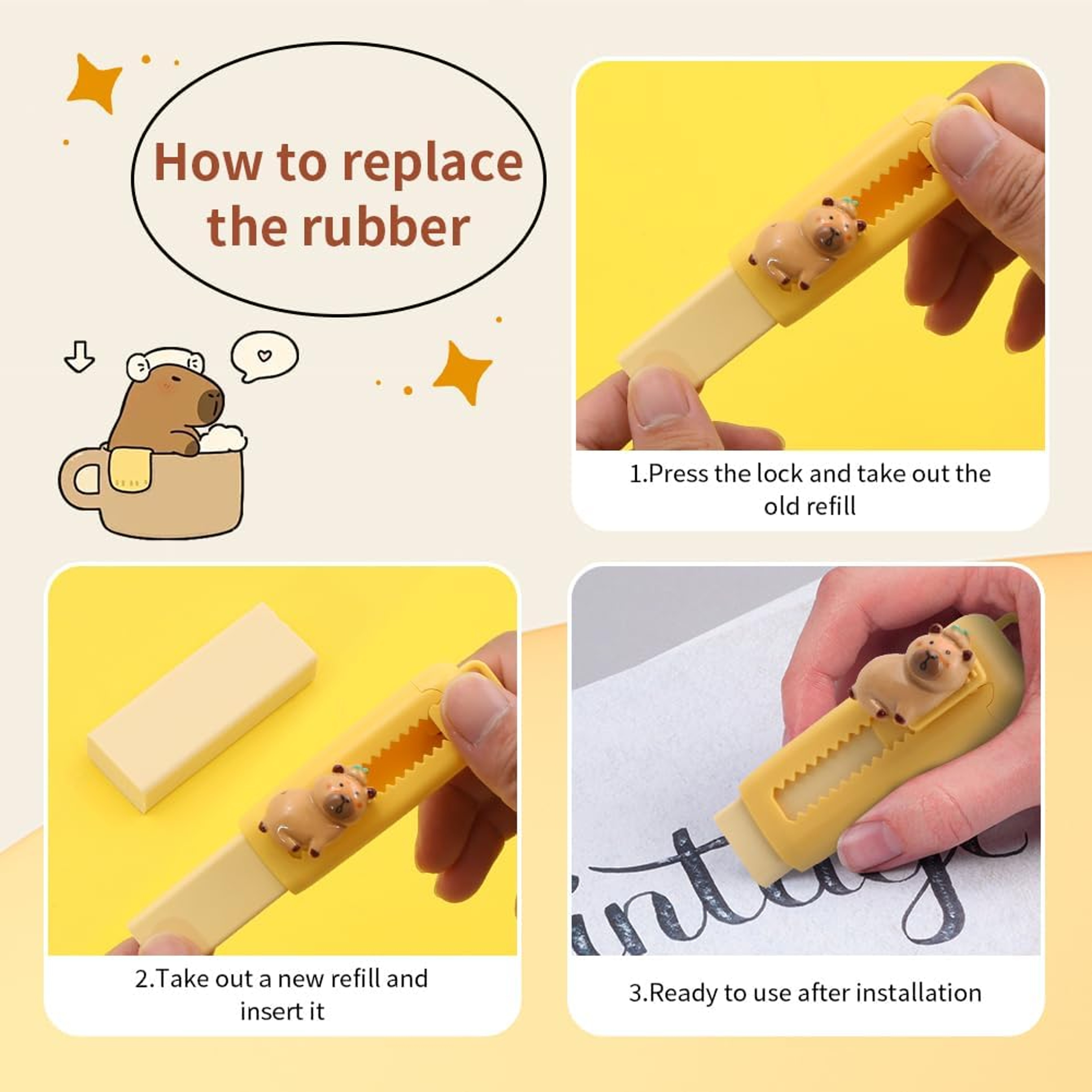 Capybara Eraser Set Cute Cartoon School Stationery Drawing Erasers For Kids Students 5