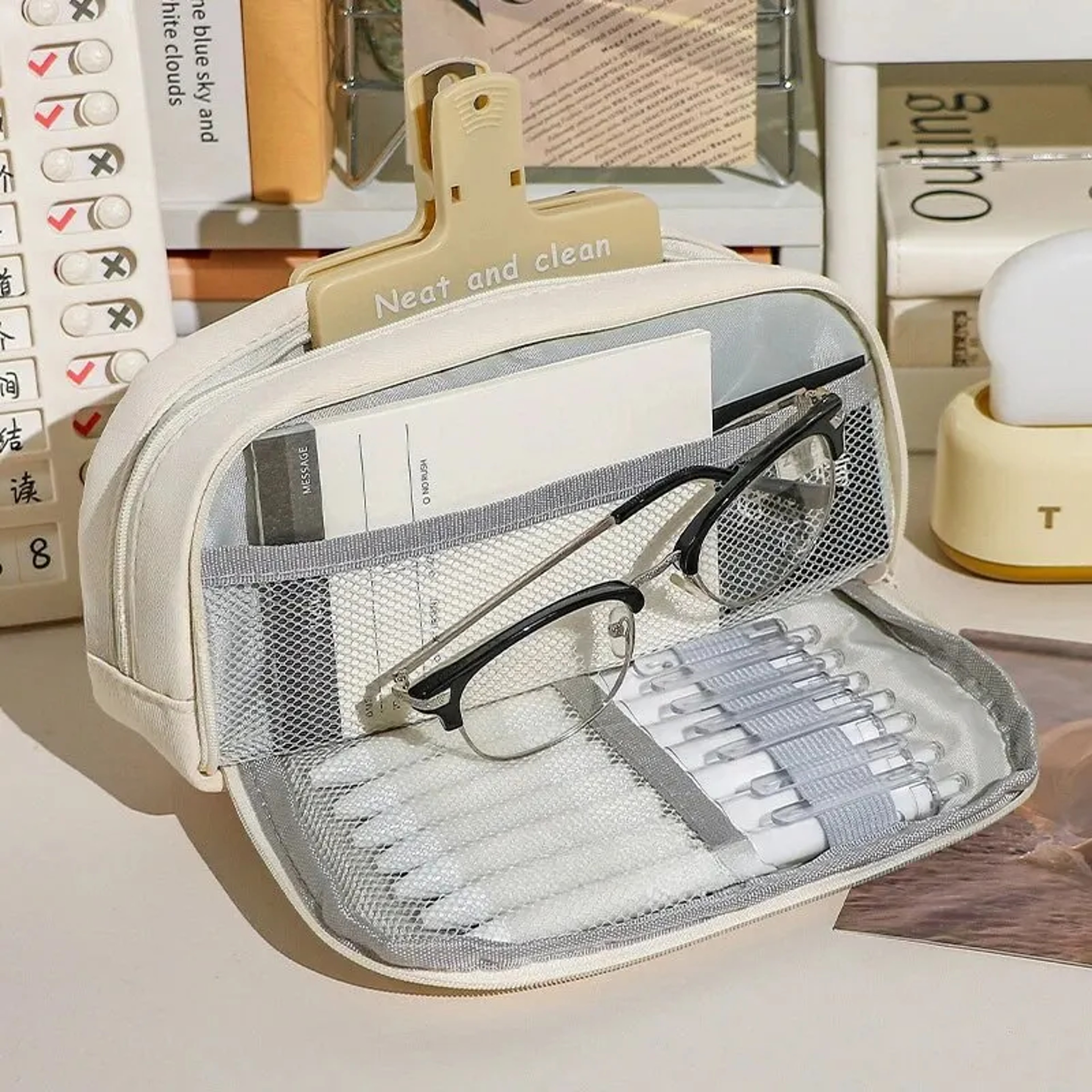 Cute Canvas Pencil Case Large Capacity Organizer For Students Travel And Cosmetics 3