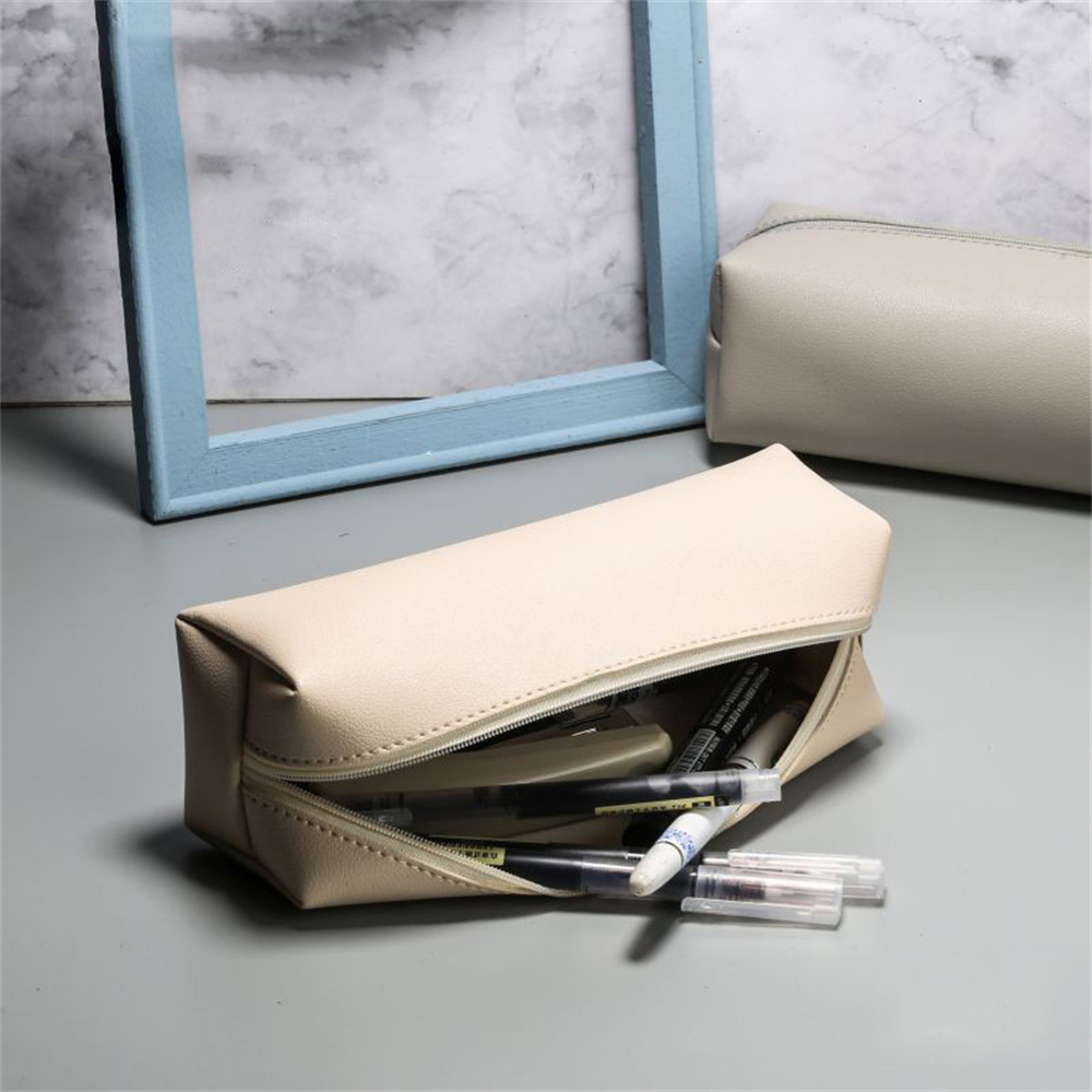 Large Capacity PU Leather Pencil Case Organizer With Zipper For Students And Office Supplies 3