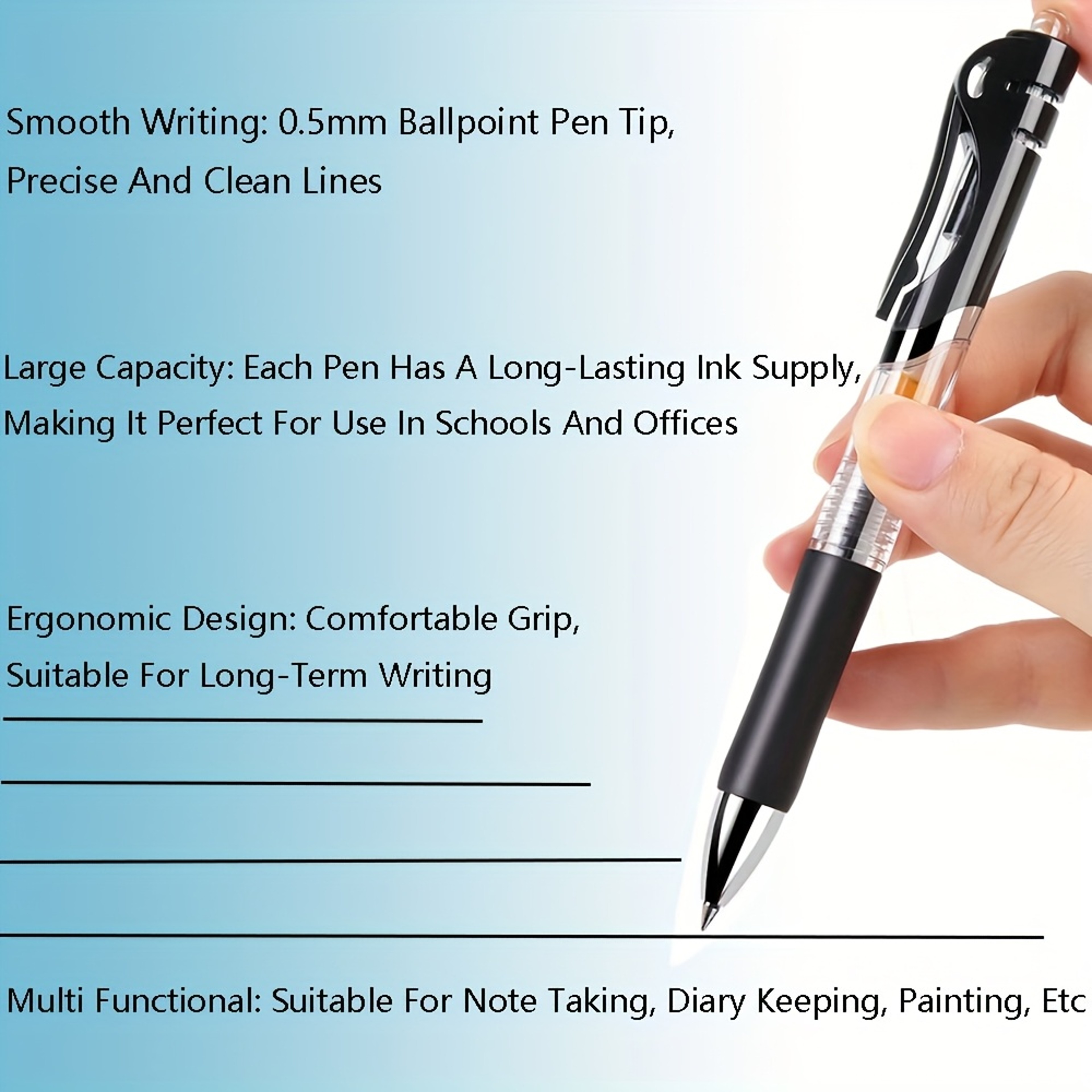 Ten Piece Retractable Gel Pens For Smooth Writing 3
