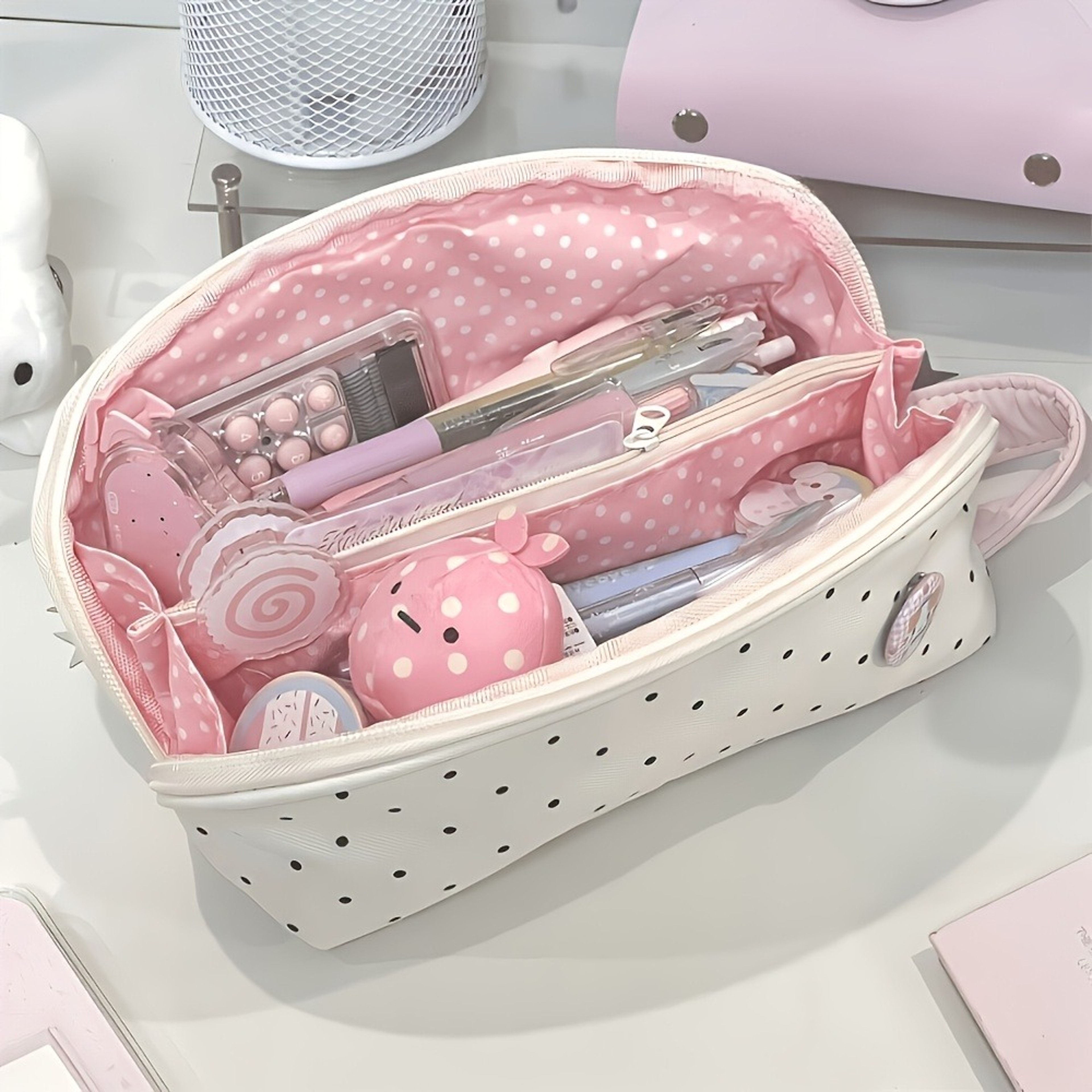 Polka Dot Large Capacity Pencil Case and Stationery Organizer – view 5