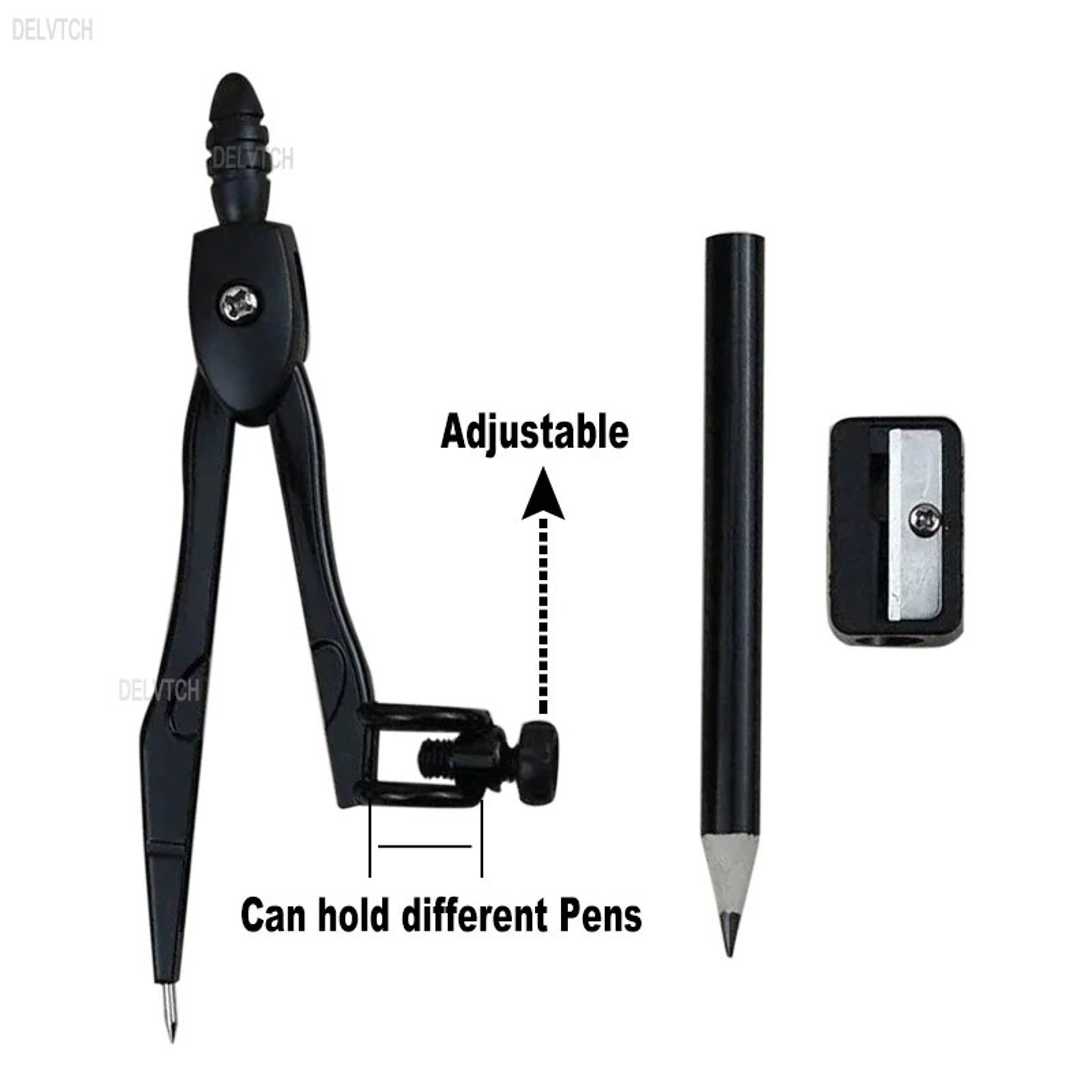 Adjustable Metal Compass Set with Pencil Sharpener for School Drawing and Drafting – view 1