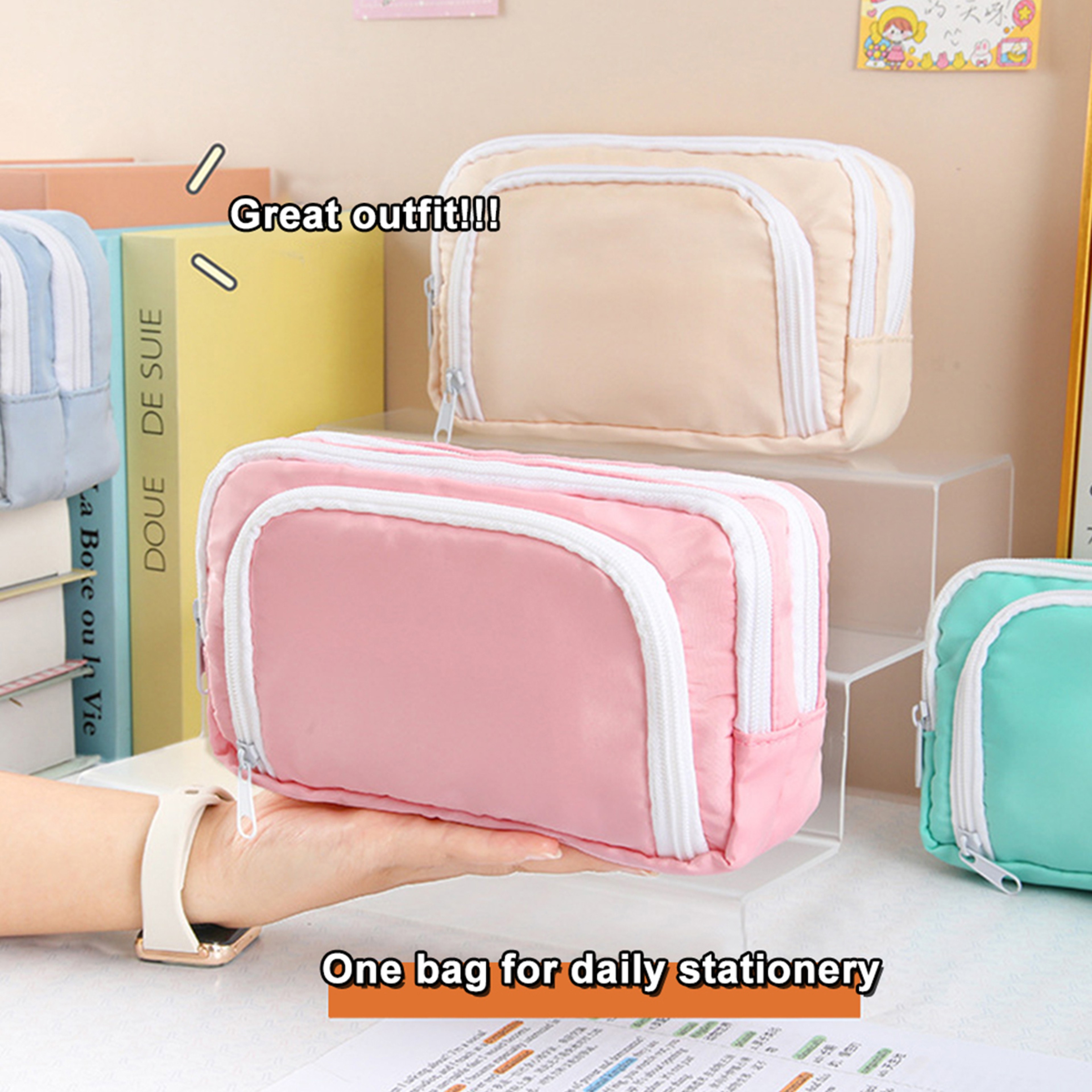 Large Capacity Pencil Pouch With Multilayer Organizer School Stationery Bag 2