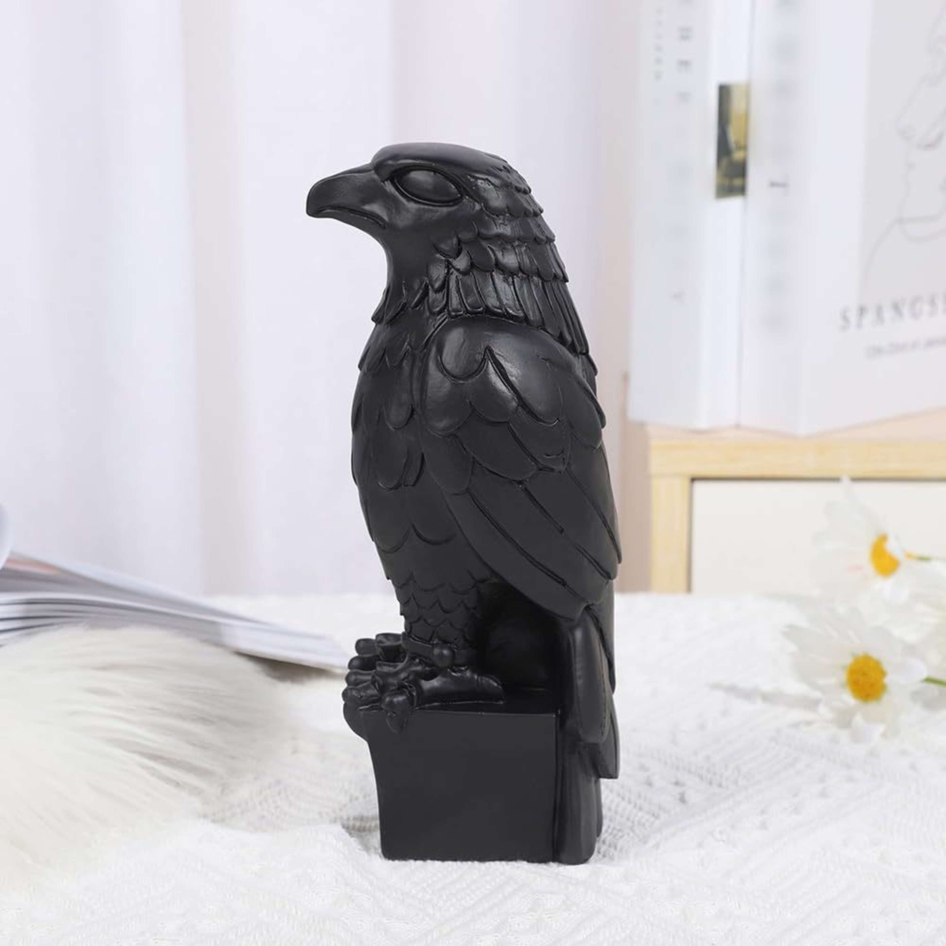 Black Eagle Resin Statue Hawk Sculpture Desk Decor for Home Office Garden – view 3