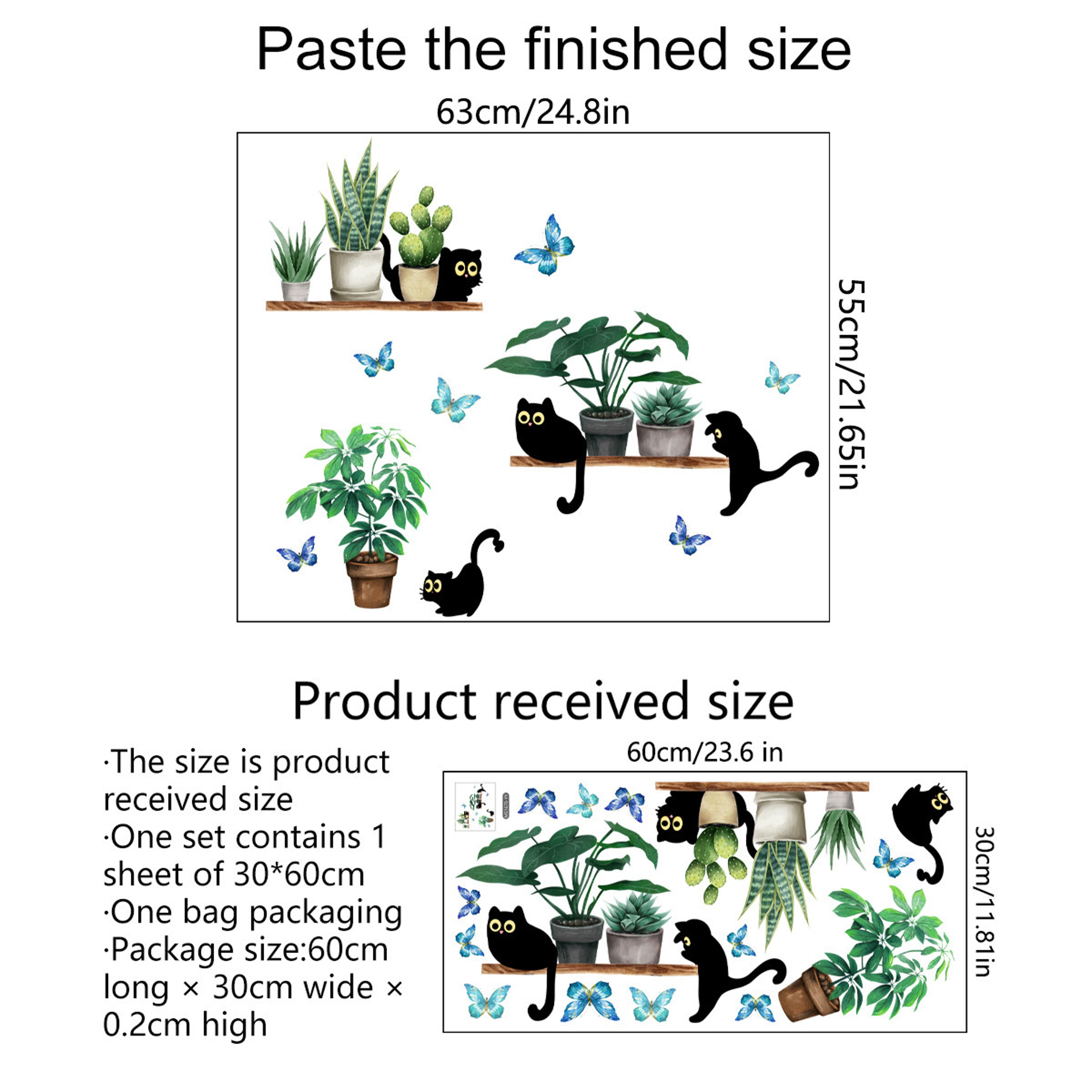Cute Kitten Plant Wall Sticker Creative Home Decor Mural for Living Room Bedroom – view 7