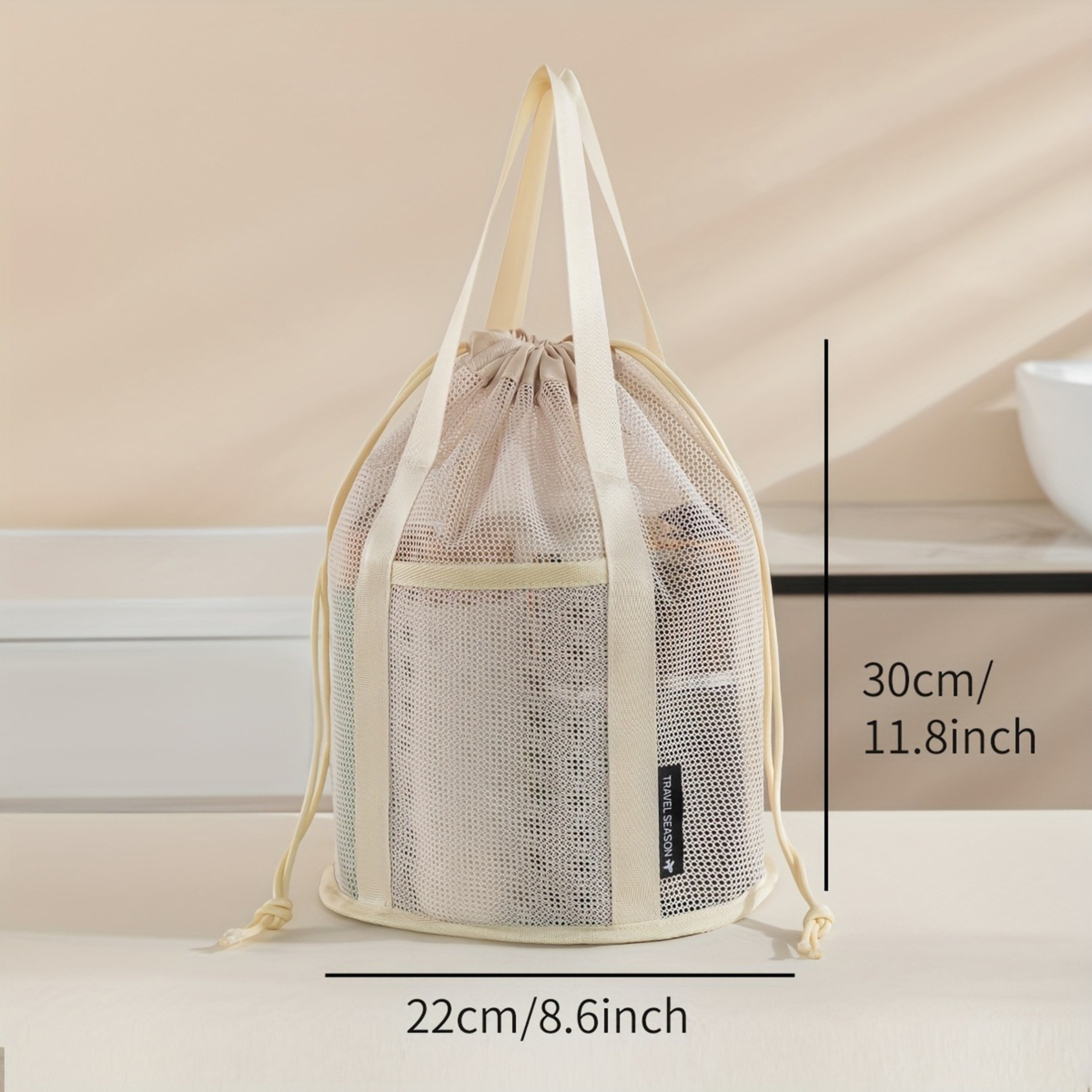 Large Capacity Mesh Beach Bag Shoulder Tote Drawstring Storage Pouch For Travel And Summer 3