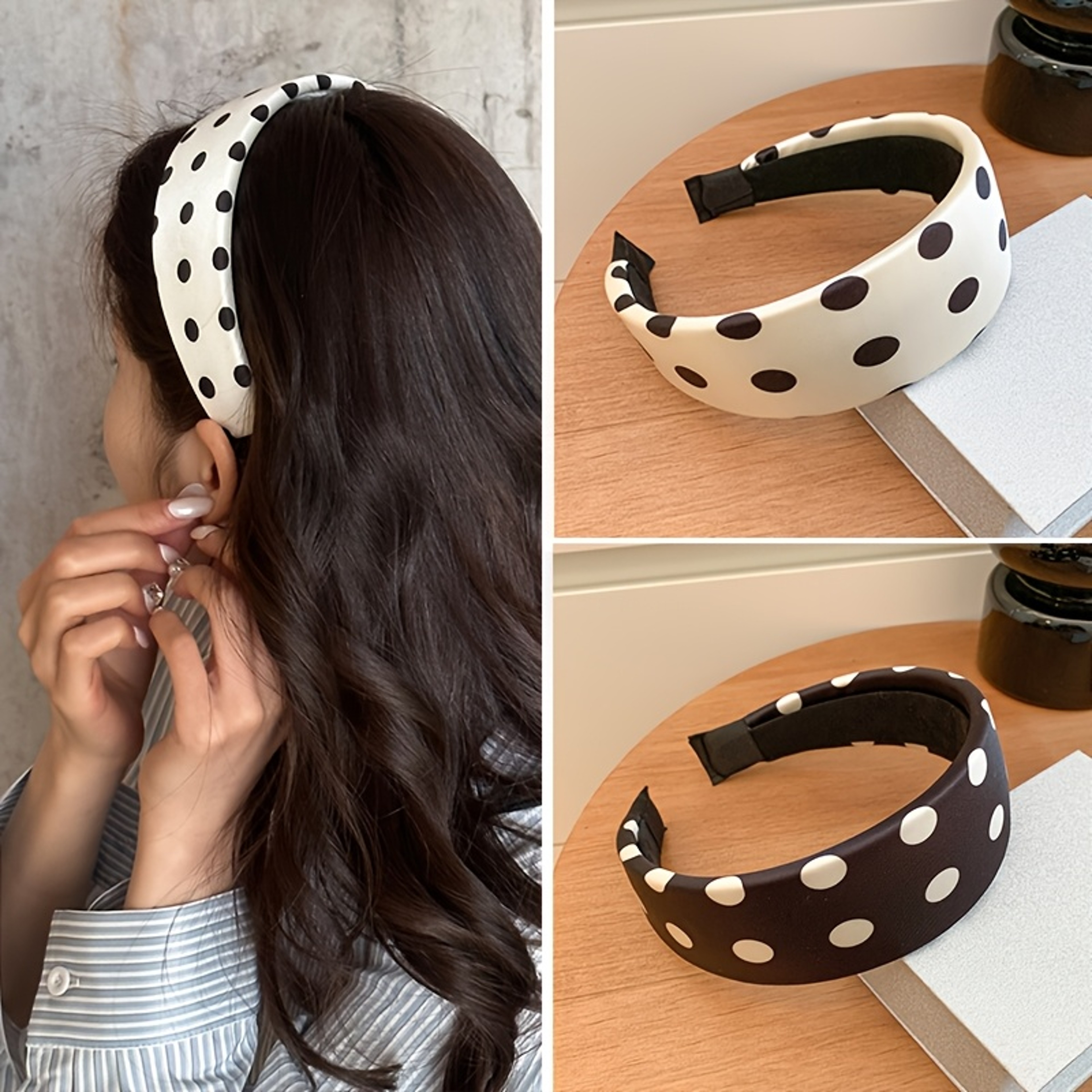 Black White Satin Hairband for Women Elegant Fabric Headband Fashion Hair Accessory – view 1