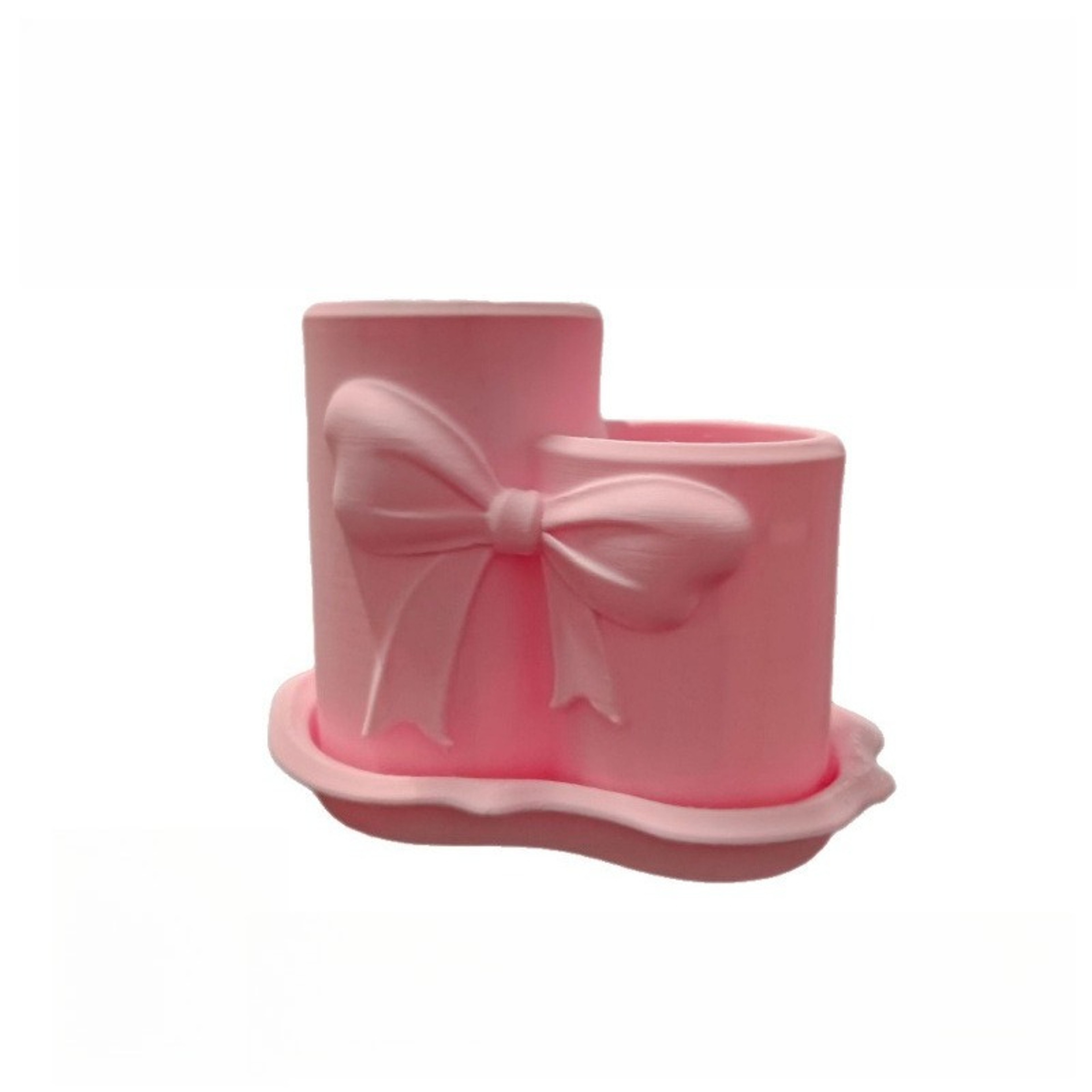 Printed Bow Makeup Brush Holder Pink White Cosmetic Organizer Vanity Decor 6