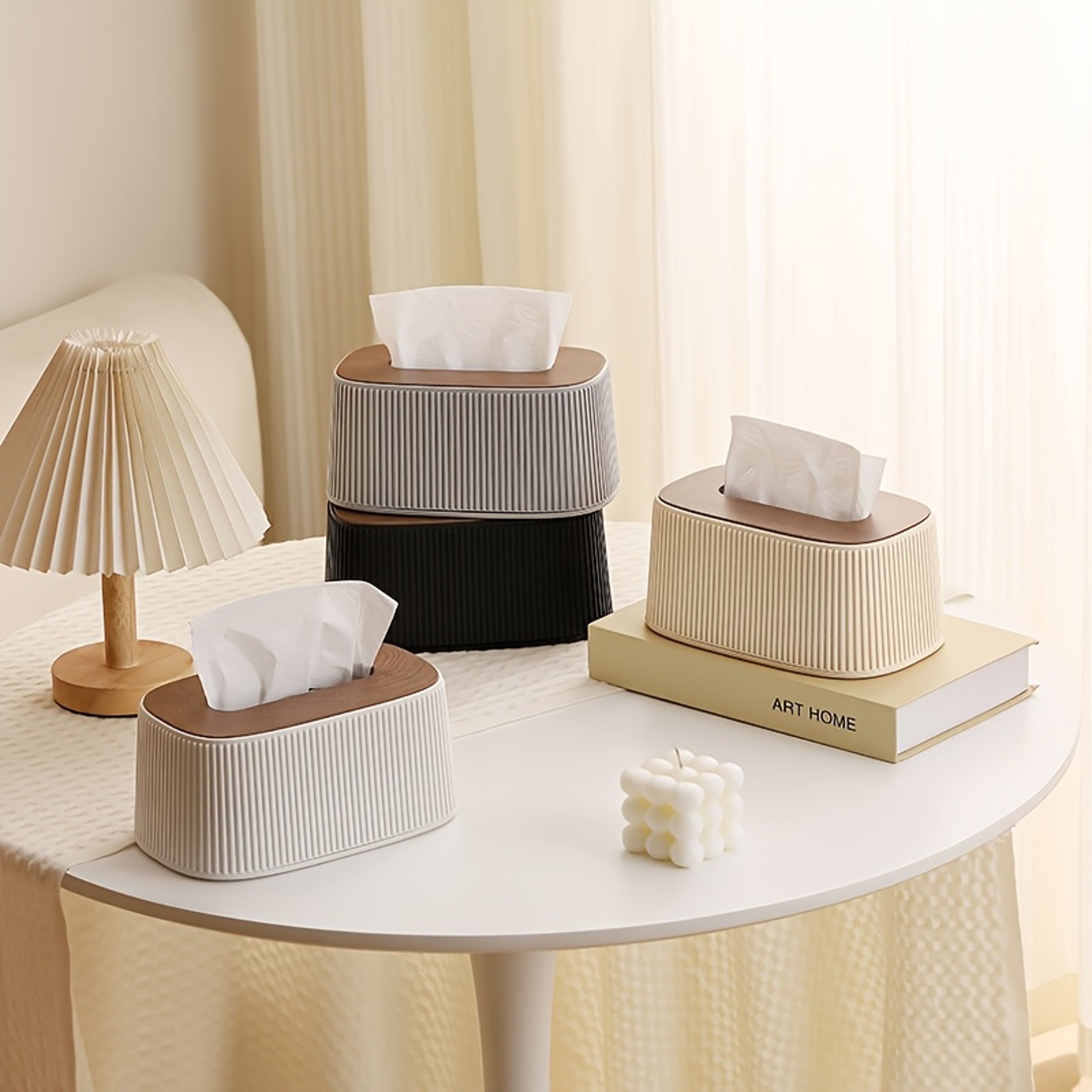Auto Lift Spring Tissue Dispenser With Wooden Lid Stylish Cream Tissue Box Cover For Home Decor 1